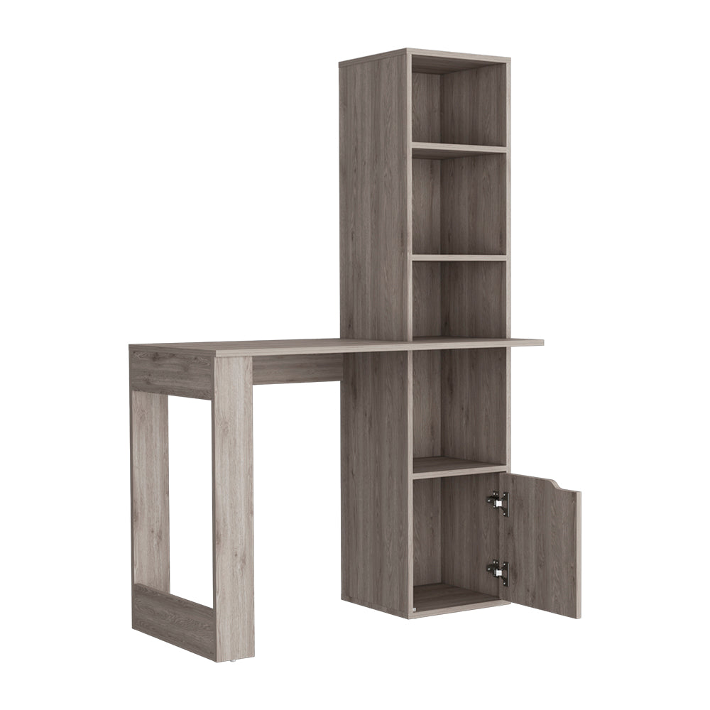 Computer Desk with Single Door Cabinet and 4-Tier Shelf Bicknell, Light Gray Finish