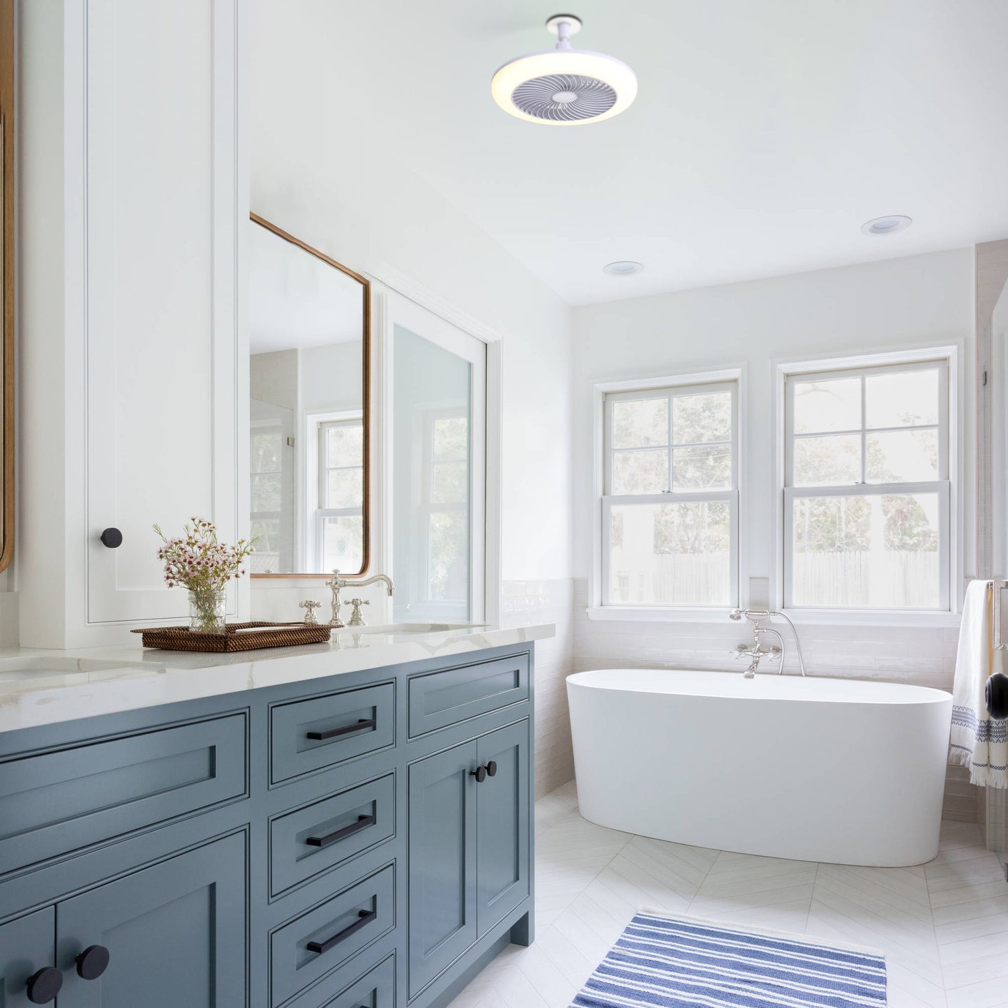 Mini Size 11 Inch Enclosed Socket E26 Ceiling Fan Light 3 Speeds 3 Light Color Dimming and Timing for Small Room Kitchen