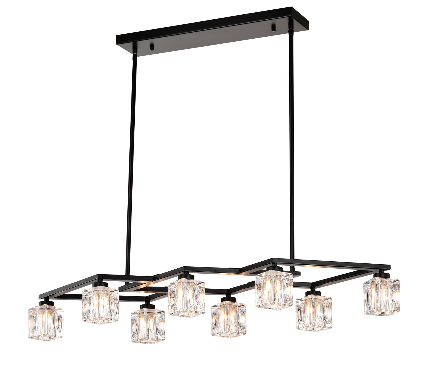 Matte Black Crystal Chandelier for Dining Room, 8-Light Kitchen Chandelier Light Fixture Modern Metal Industrial Chandeliers for Farmhouse Entryway Living Room (8*G9 Bulbs Included)