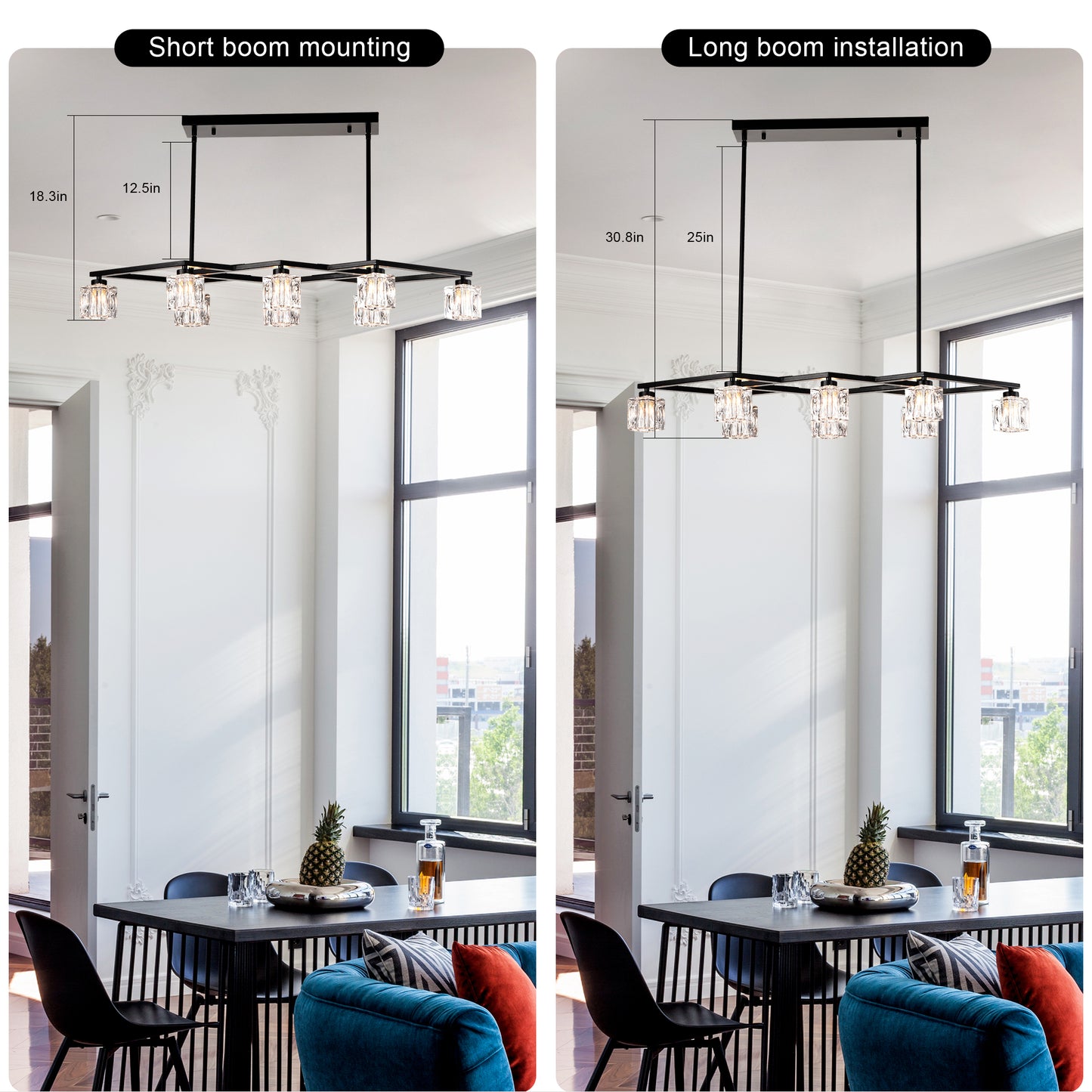 Matte Black Crystal Chandelier for Dining Room, 8-Light Kitchen Chandelier Light Fixture Modern Metal Industrial Chandeliers for Farmhouse Entryway Living Room (8*G9 Bulbs Included)