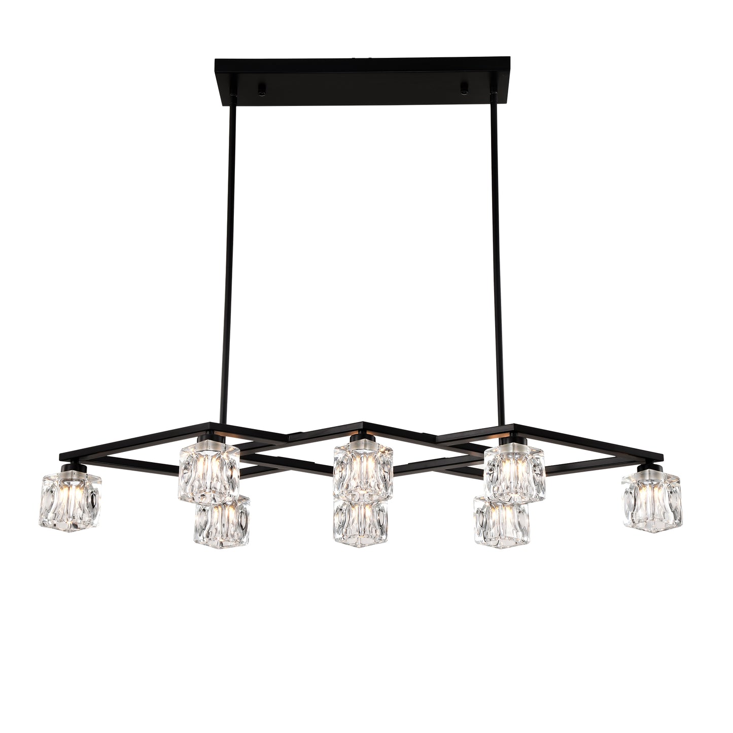Matte Black Crystal Chandelier for Dining Room, 8-Light Kitchen Chandelier Light Fixture Modern Metal Industrial Chandeliers for Farmhouse Entryway Living Room (8*G9 Bulbs Included)