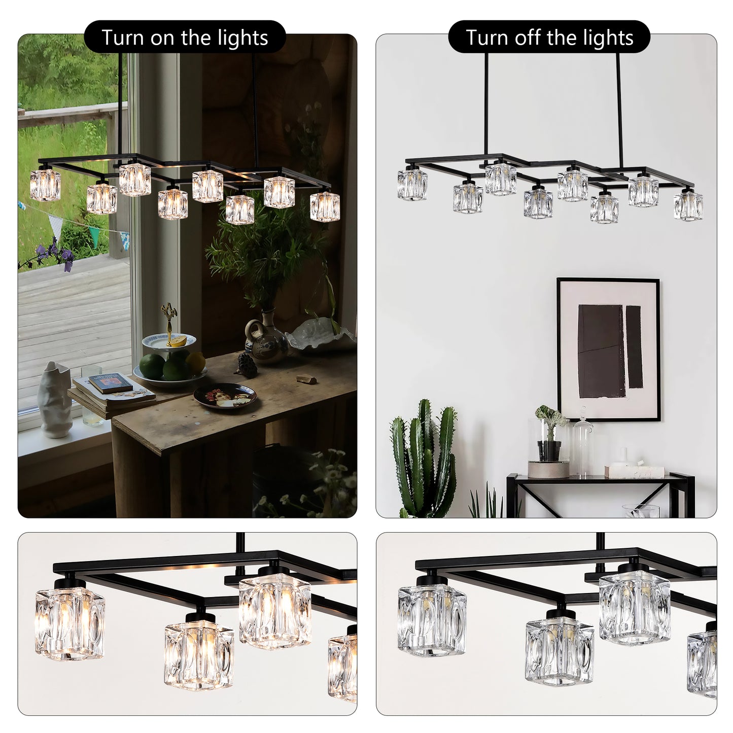 Matte Black Crystal Chandelier for Dining Room, 8-Light Kitchen Chandelier Light Fixture Modern Metal Industrial Chandeliers for Farmhouse Entryway Living Room (8*G9 Bulbs Included)