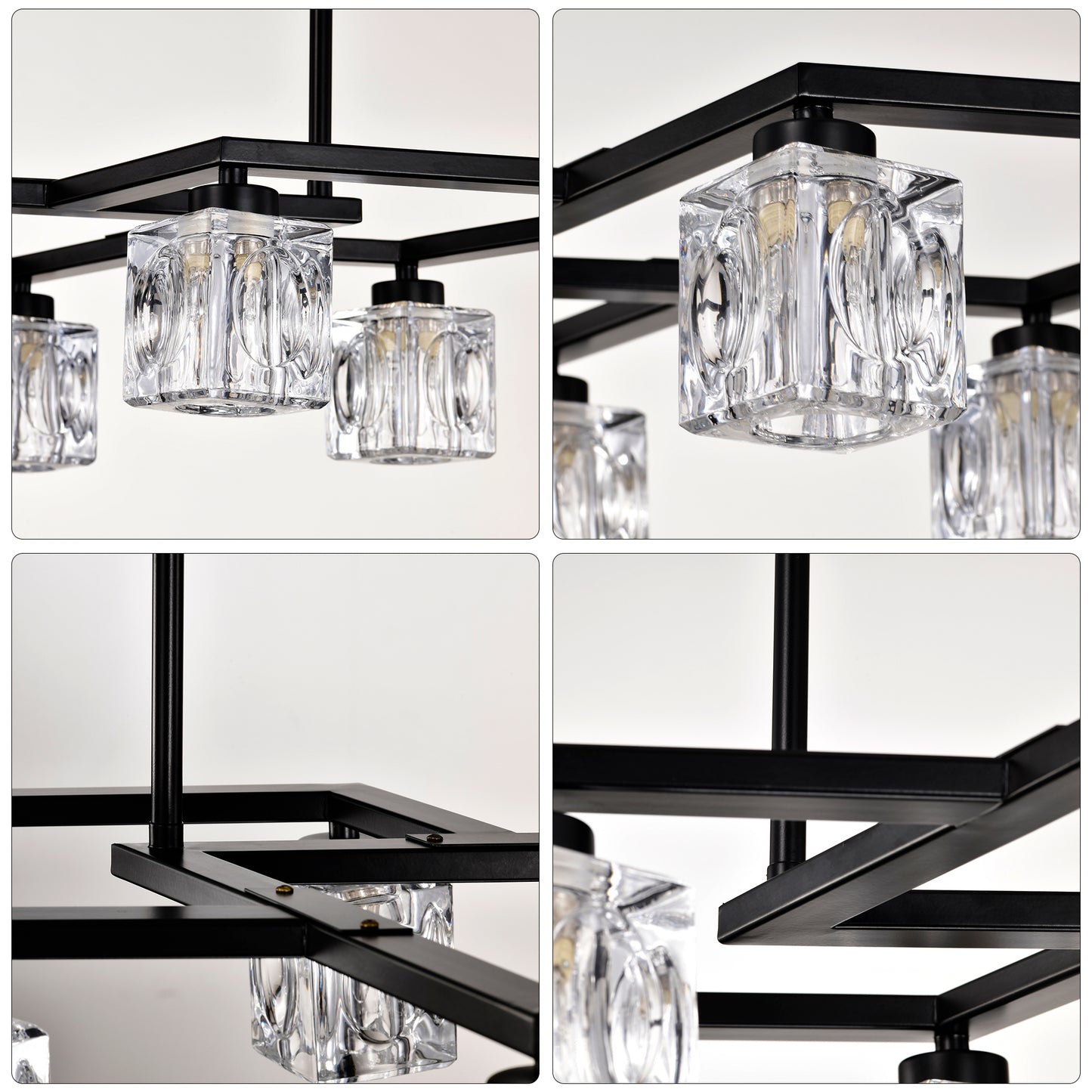 Matte Black Crystal Chandelier for Dining Room, 8-Light Kitchen Chandelier Light Fixture Modern Metal Industrial Chandeliers for Farmhouse Entryway Living Room (8*G9 Bulbs Included)