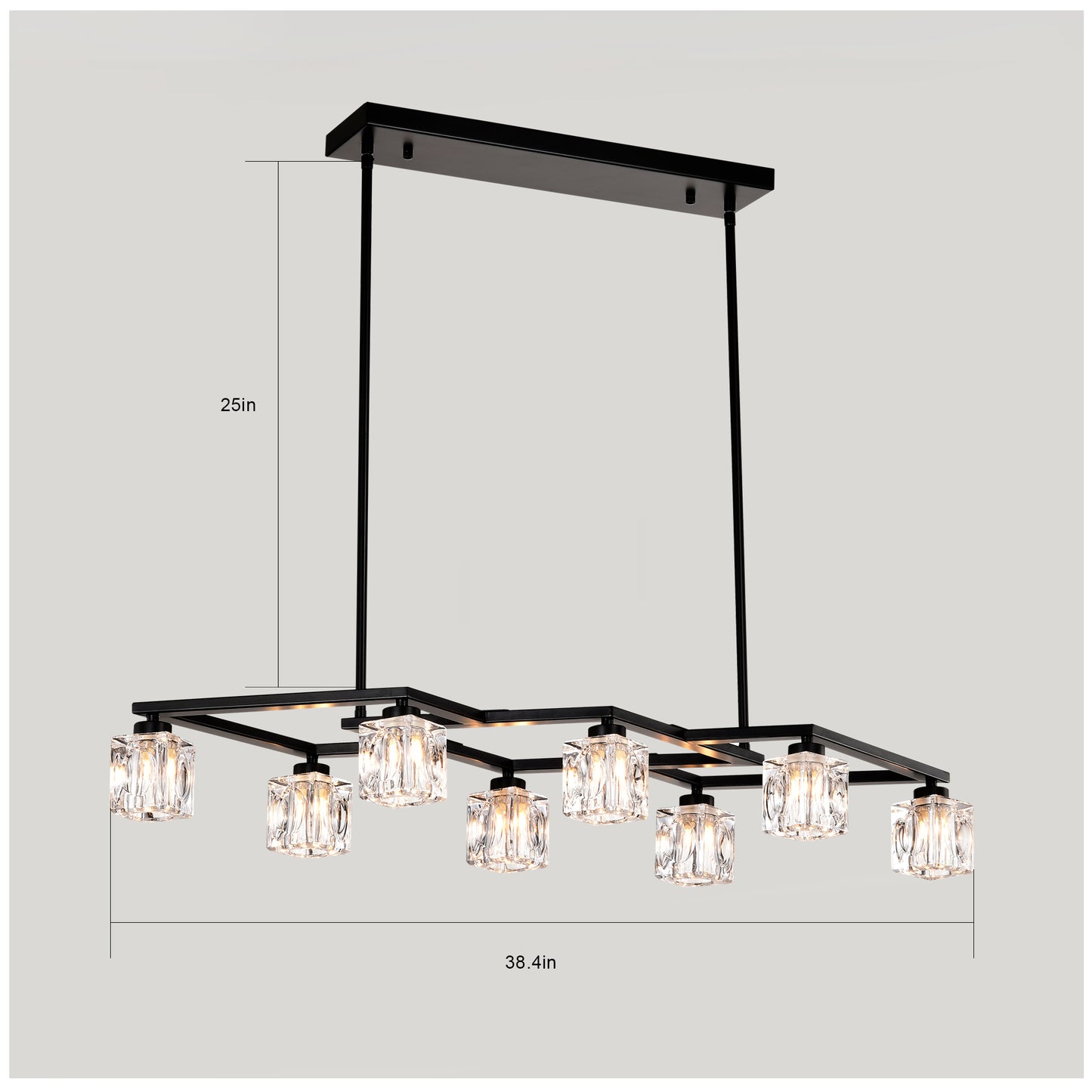 Matte Black Crystal Chandelier for Dining Room, 8-Light Kitchen Chandelier Light Fixture Modern Metal Industrial Chandeliers for Farmhouse Entryway Living Room (8*G9 Bulbs Included)