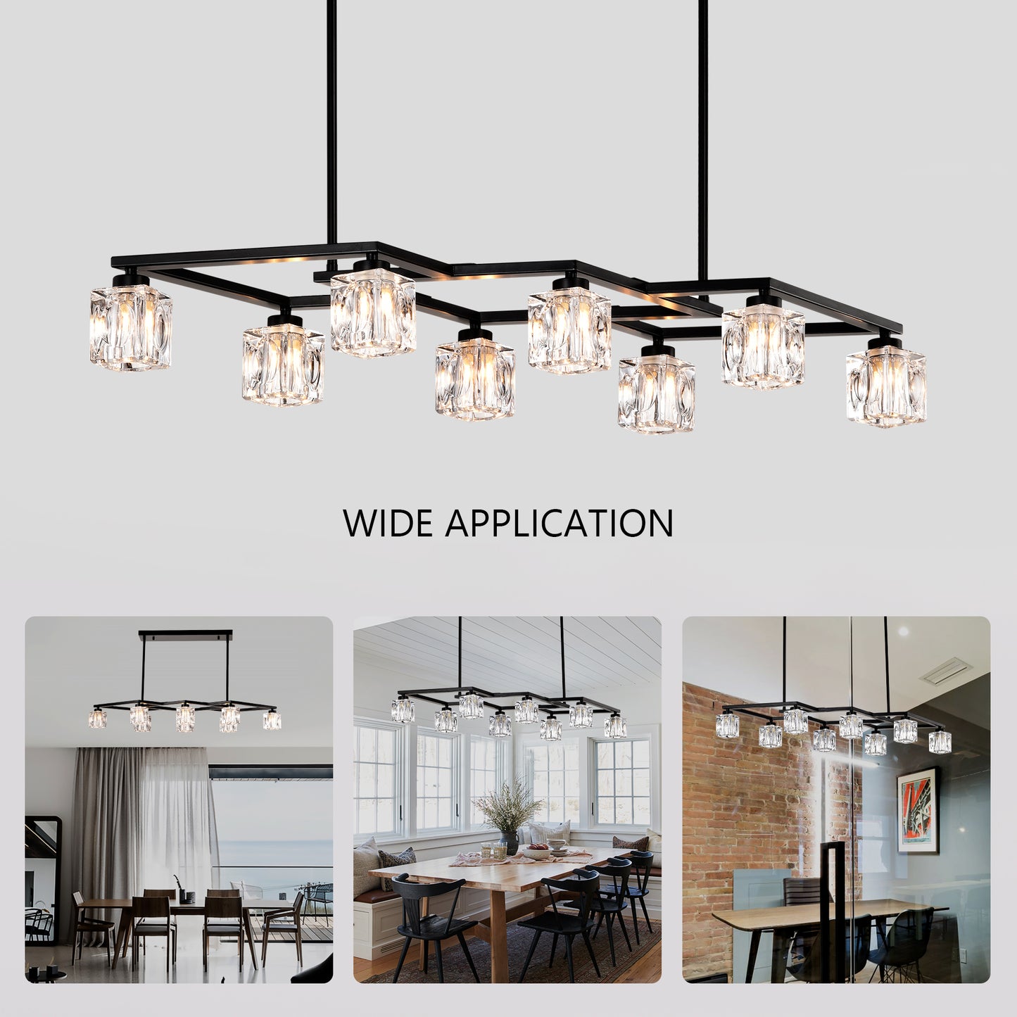 Matte Black Crystal Chandelier for Dining Room, 8-Light Kitchen Chandelier Light Fixture Modern Metal Industrial Chandeliers for Farmhouse Entryway Living Room (8*G9 Bulbs Included)