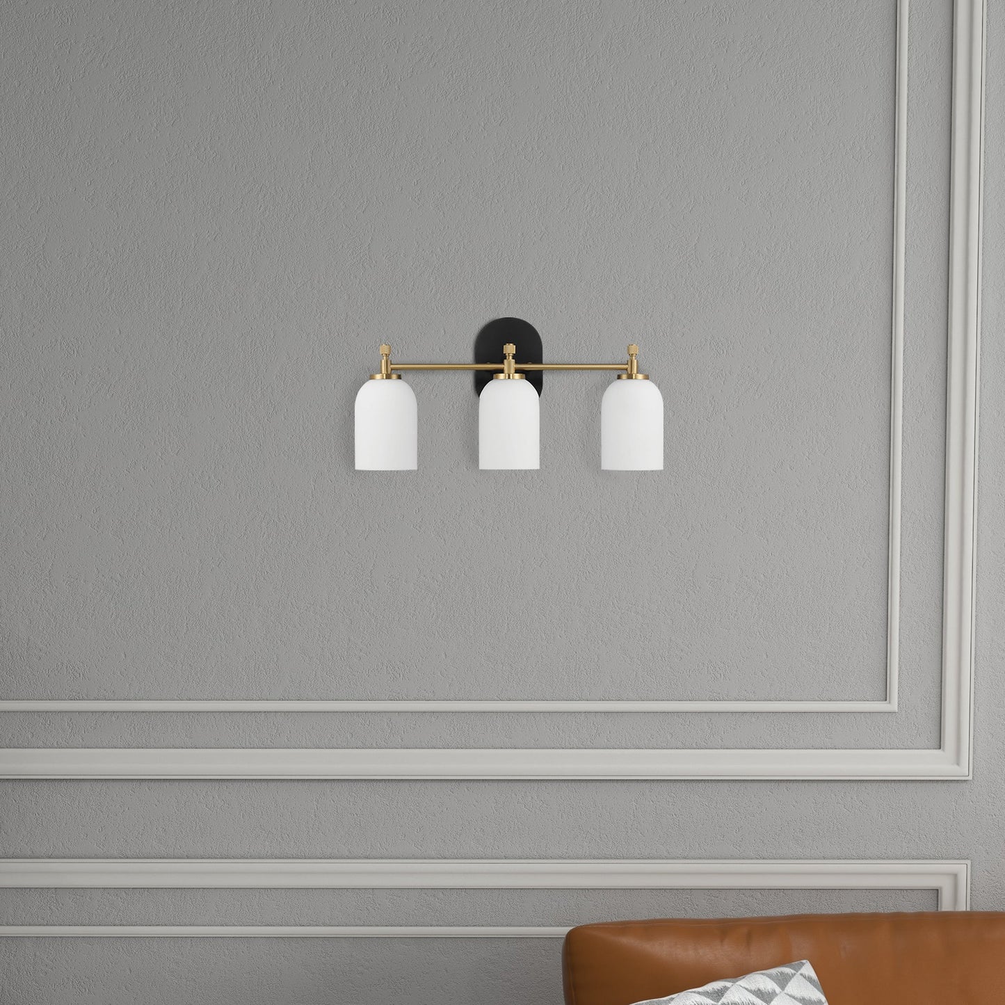 Meadows Three Lights Vanity Brushed Gold Bathroom Wall Light with White Frosted Glass 20.5"W × 10.125"H × 5.5"E