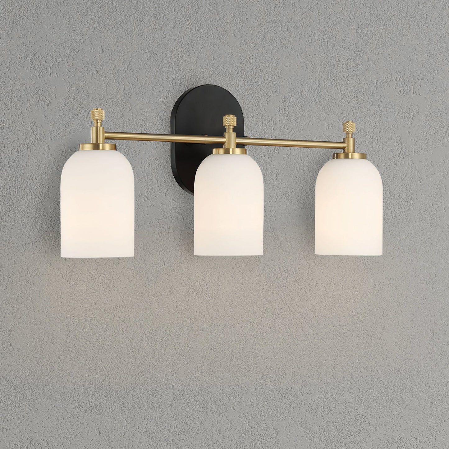Meadows Three Lights Vanity Brushed Gold Bathroom Wall Light with White Frosted Glass 20.5"W × 10.125"H × 5.5"E