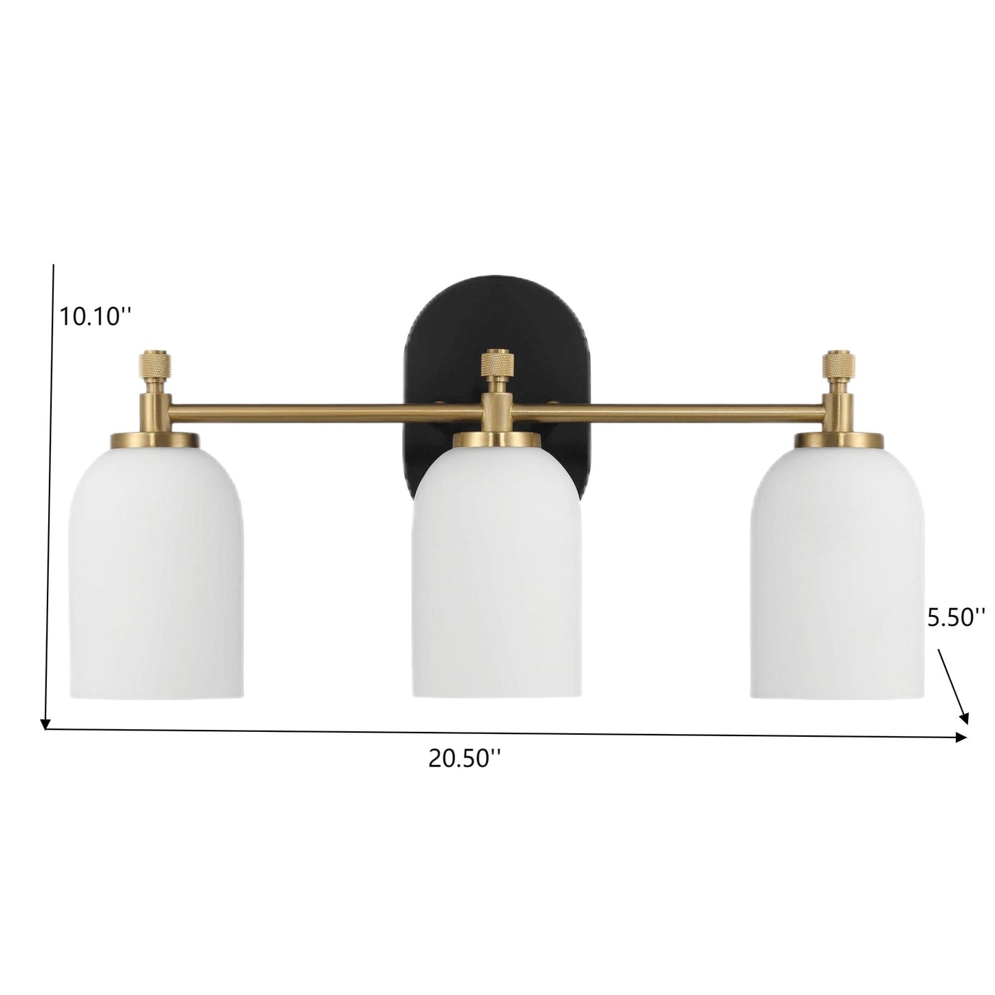 Meadows Three Lights Vanity Brushed Gold Bathroom Wall Light with White Frosted Glass 20.5"W × 10.125"H × 5.5"E