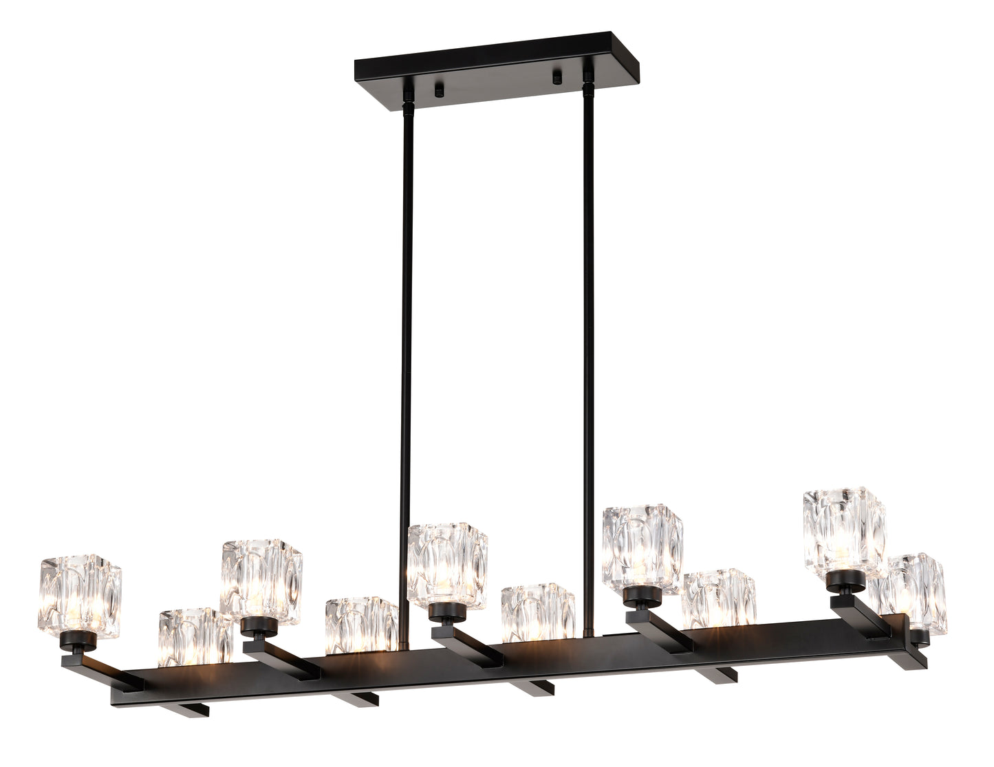 Chandelier for Dining Room, 10-Light Black Farmhouse Linear Pendant Light Fixture, Modern Crystal Hanging Lighting Chandelier for Kitchen Island, Bar, Long Table, G9 Bulb(10*G9*MAX 40W)