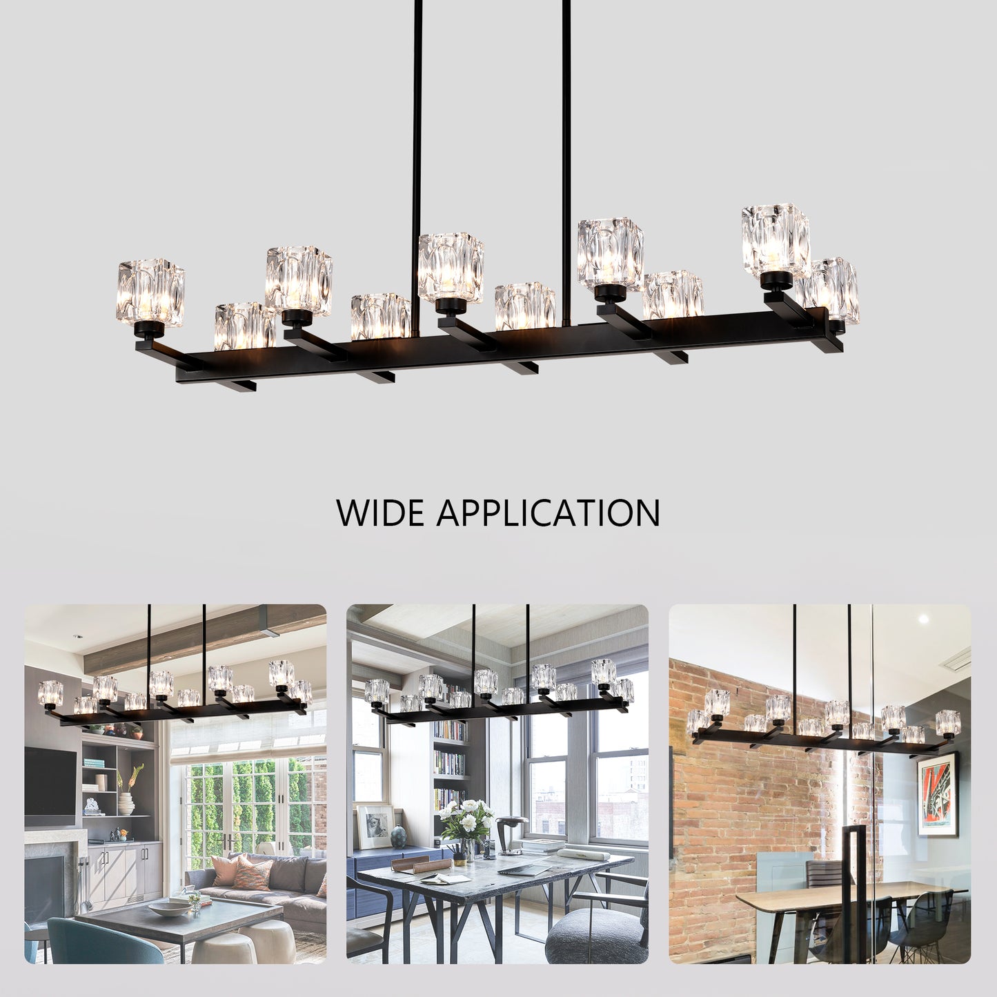 Chandelier for Dining Room, 10-Light Black Farmhouse Linear Pendant Light Fixture, Modern Crystal Hanging Lighting Chandelier for Kitchen Island, Bar, Long Table, G9 Bulb(10*G9*MAX 40W)
