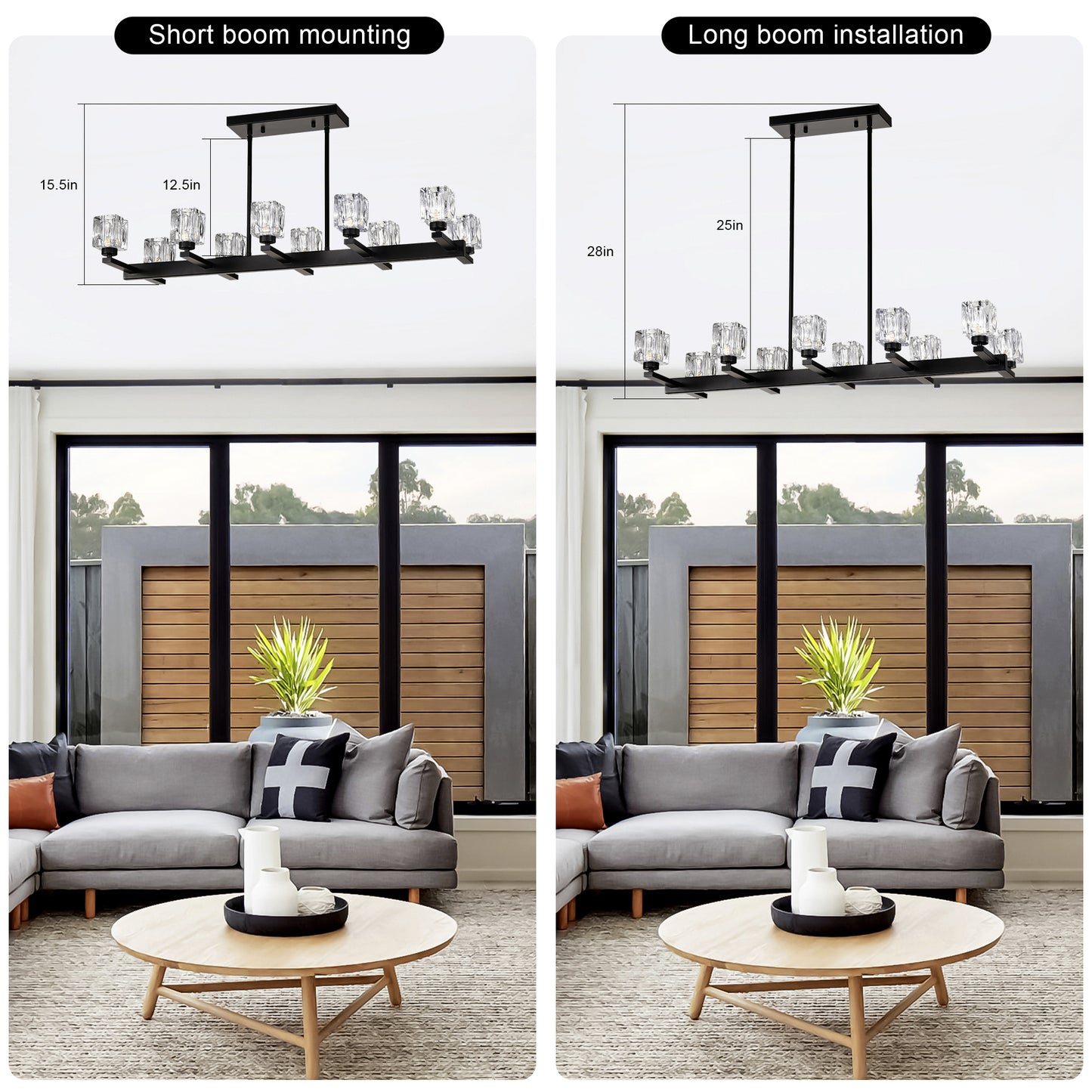 Chandelier for Dining Room, 10-Light Black Farmhouse Linear Pendant Light Fixture, Modern Crystal Hanging Lighting Chandelier for Kitchen Island, Bar, Long Table, G9 Bulb(10*G9*MAX 40W)