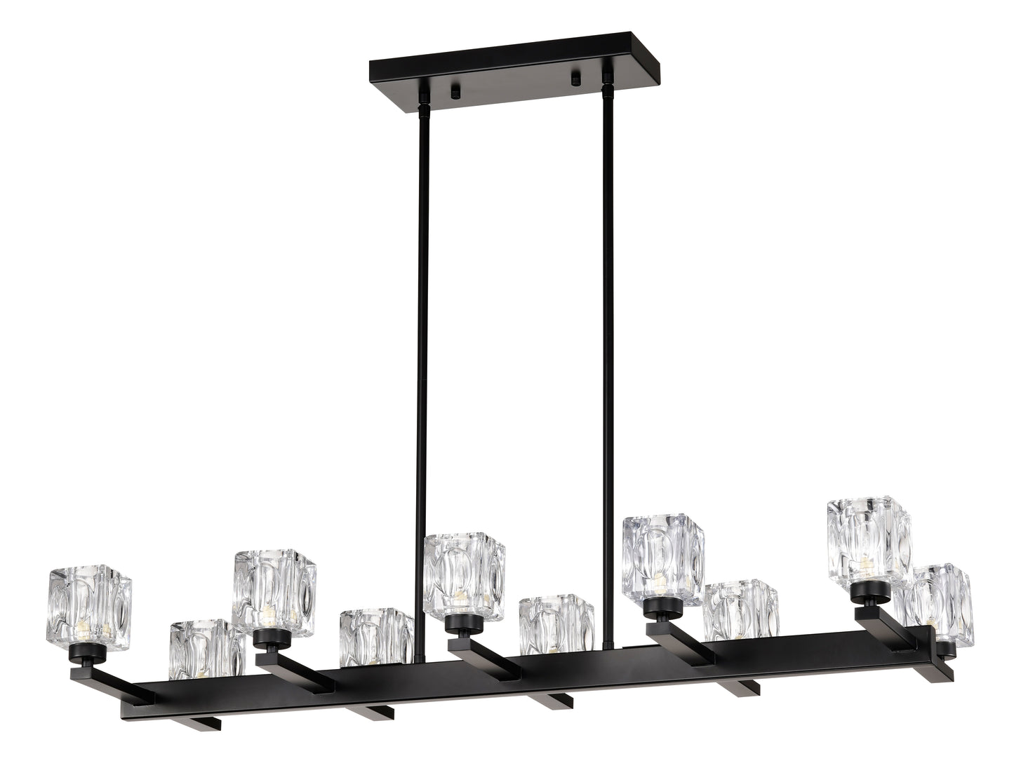 Chandelier for Dining Room, 10-Light Black Farmhouse Linear Pendant Light Fixture, Modern Crystal Hanging Lighting Chandelier for Kitchen Island, Bar, Long Table, G9 Bulb(10*G9*MAX 40W)
