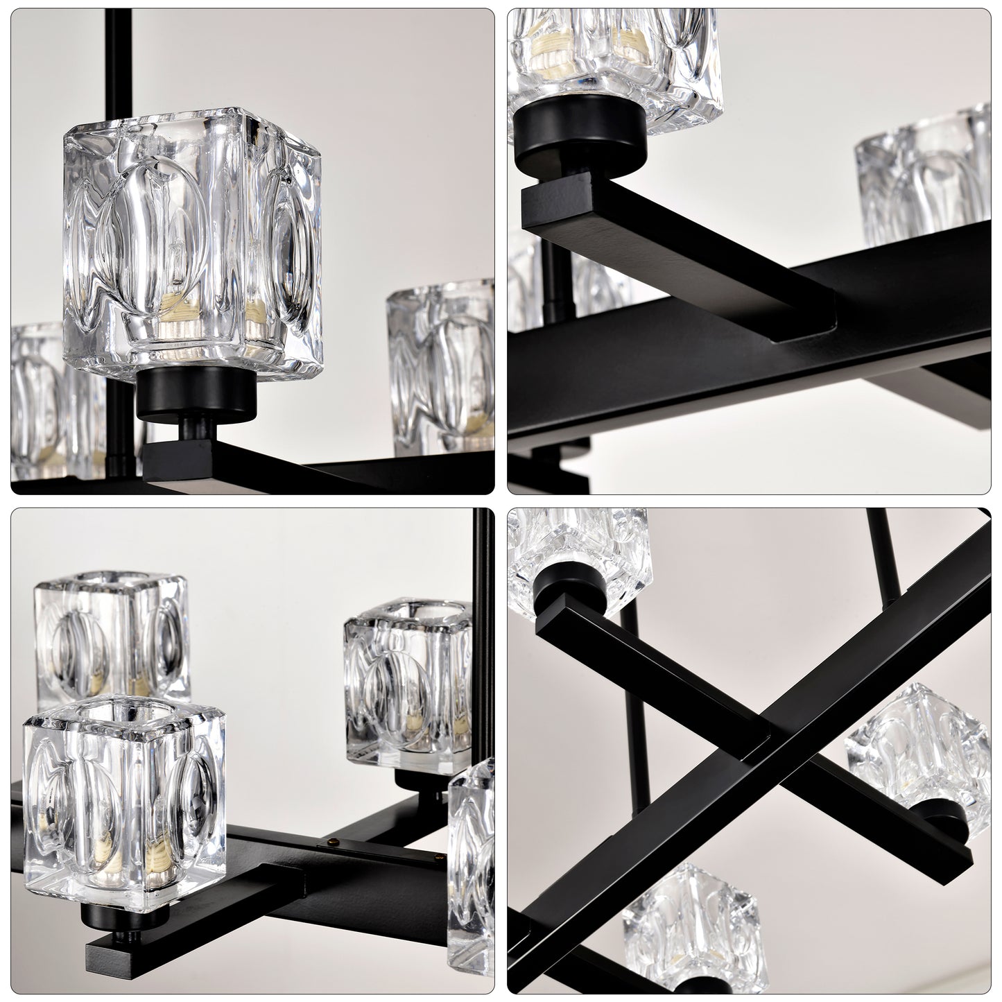 Chandelier for Dining Room, 10-Light Black Farmhouse Linear Pendant Light Fixture, Modern Crystal Hanging Lighting Chandelier for Kitchen Island, Bar, Long Table, G9 Bulb(10*G9*MAX 40W)