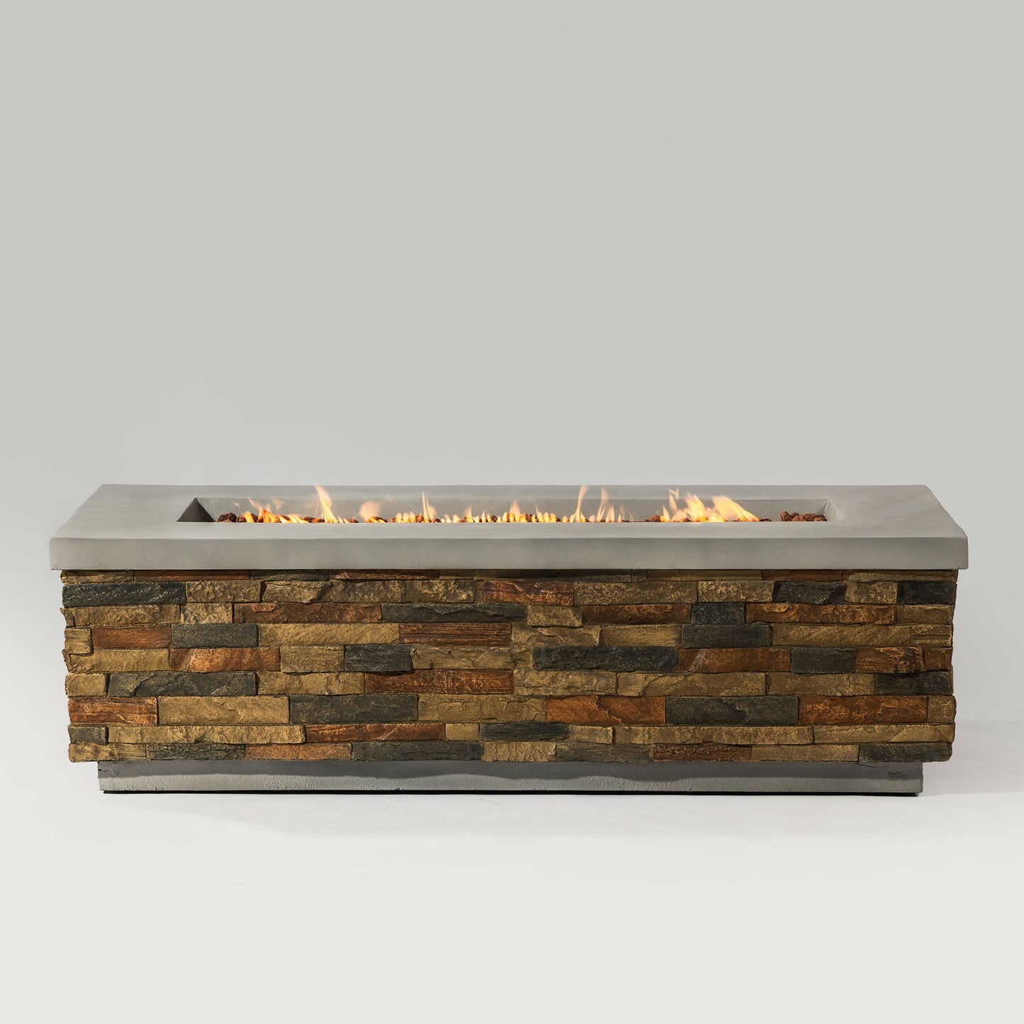 60in Concrete Fire Pit Table with Stone Looks Propane Gas Fire Pit Table