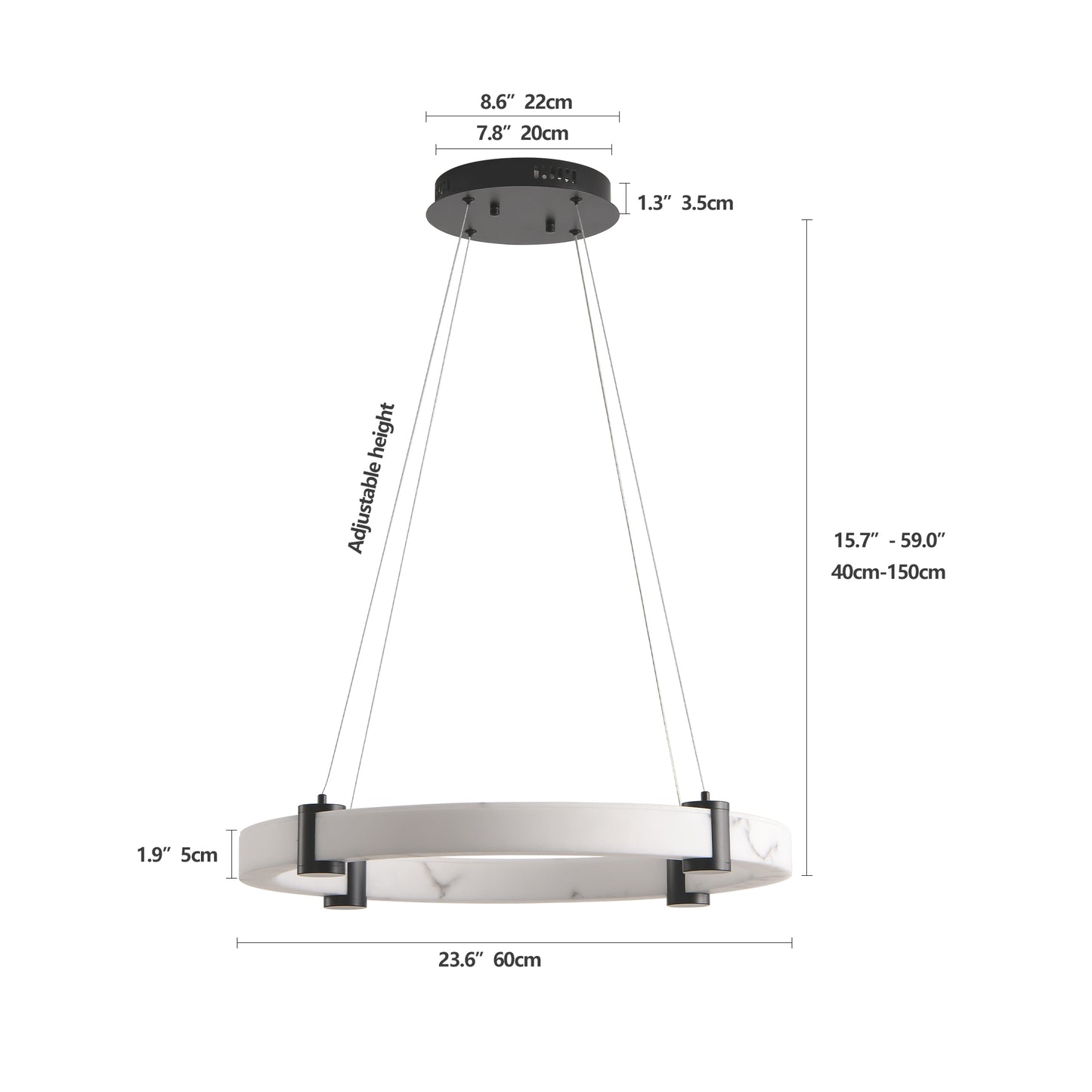 Modern LED Pendant Light, 24-Inch Round Hanging Chandelier with Adjustable Height, Imitation Marble Finish Resin Ring Ceiling Light for Dining Room, Kitchen Island, Living Room
