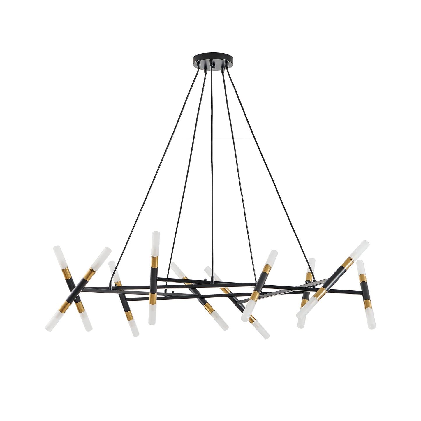 41" Black & Golden Modern Chandelier Light Fixture, Branch Design with Frosted Tubes, Black Cords, Adjustable Height Pendant Light for Dining Room, Living Room, or Kitchen Island (Bulb Not Included)