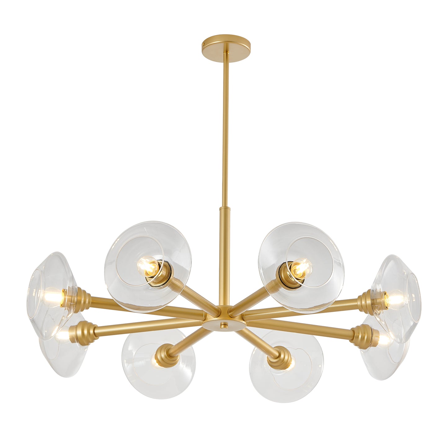 36" Modern Gold 8-Light Sputnik Chandelier with Clear Glass Shades, Mid-Century Hanging Pendant Light Fixture for Dining Room, Living Room, or Kitchen (Bulb Not Included)