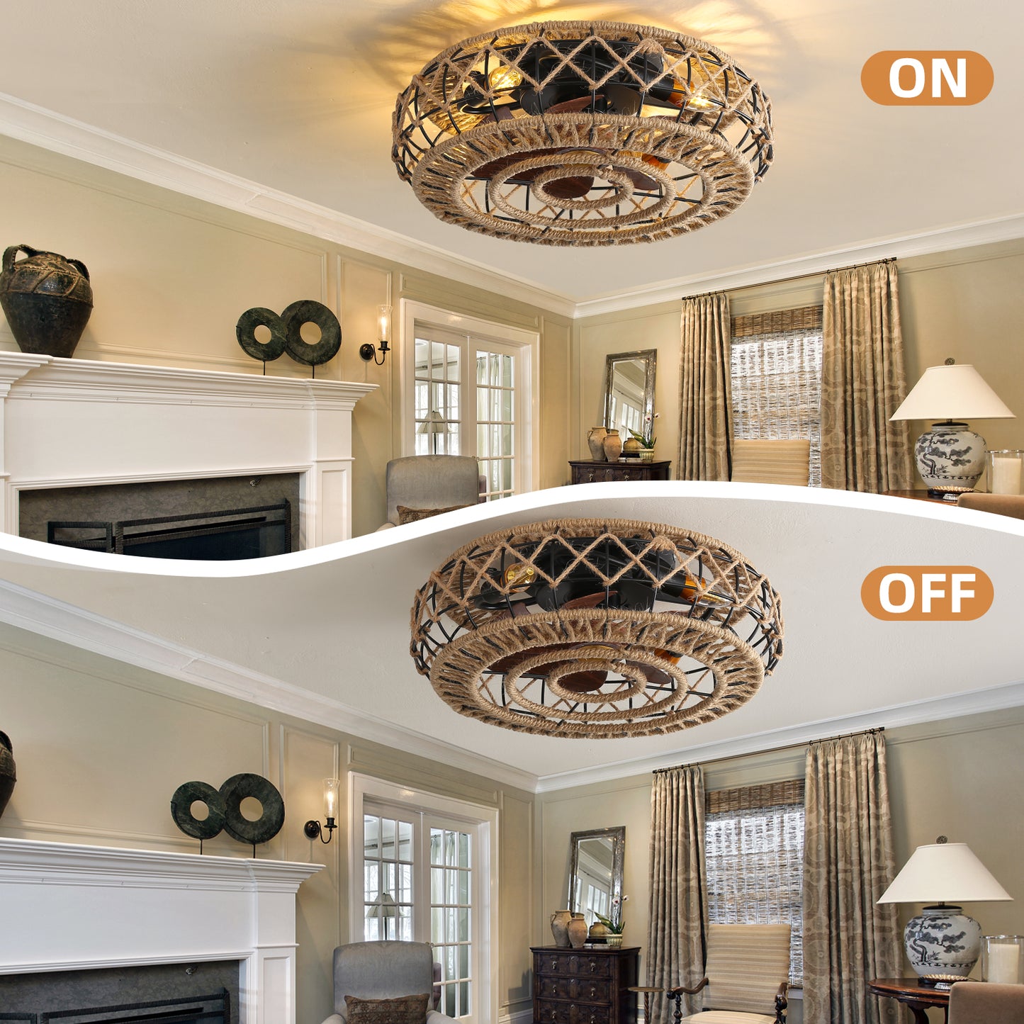 E26 Bulbs Caged Ceiling Fans with Lights Remote Control for Bedroom, Kitchen, Dining Room