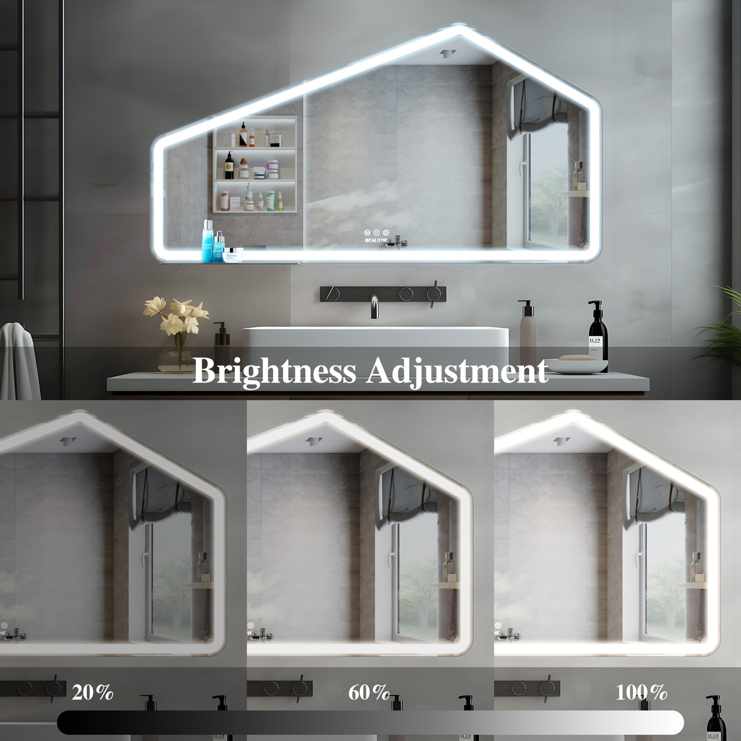 52*28 inch LED Bathroom Vanity Mirror Wall Mounted Adjustable White/Warm/Natural Lights Anti-Fog Touch Switch with Memory Modern Smart Large Bathroom Mirrors