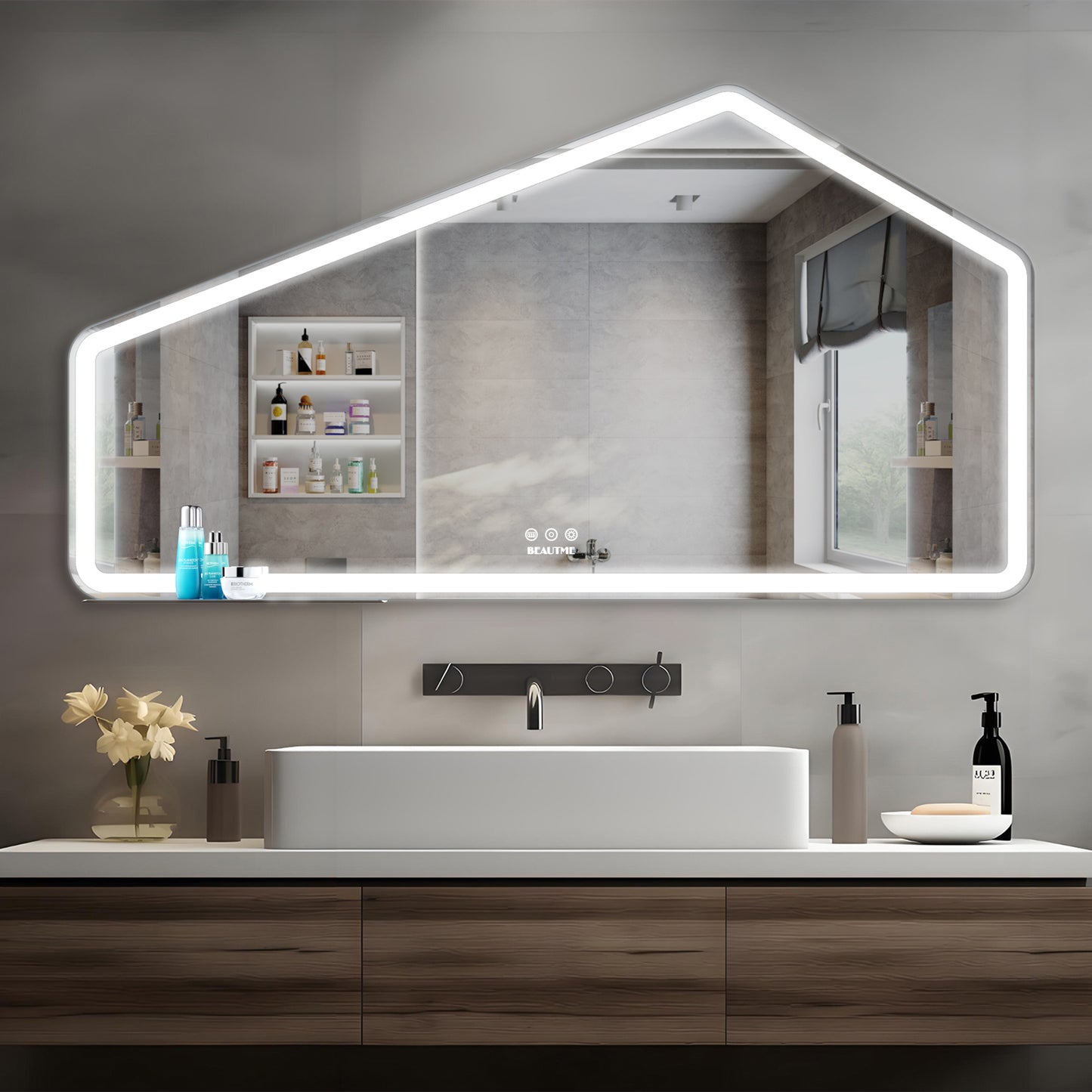 52*28 inch LED Bathroom Vanity Mirror Wall Mounted Adjustable White/Warm/Natural Lights Anti-Fog Touch Switch with Memory Modern Smart Large Bathroom Mirrors