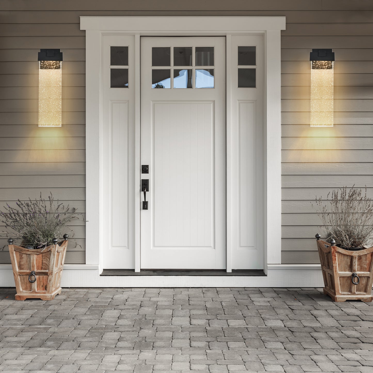 18"(H) 1-pack 12W Modern Outdoor Wall Light Fixture, Weatherproof LED Wall Sconce with Bubble Crystal, Black Finish, Up and Down Lighting for Porch, Patio, and Garden