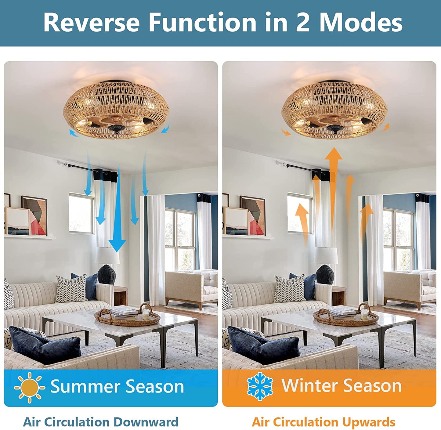 Rattan Ceiling Fan with 5 Bulbs