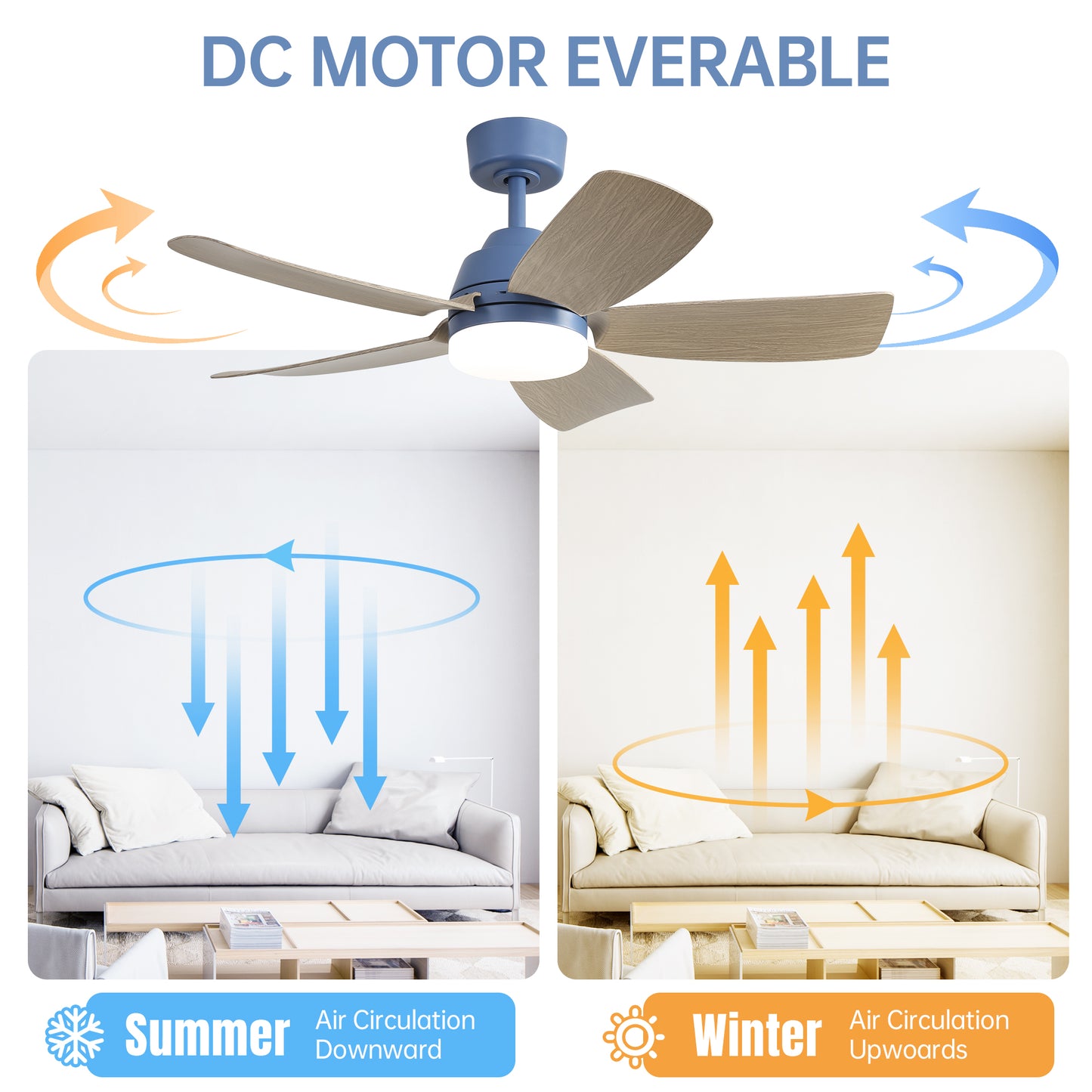 42 Inch Ceiling Fans with LED Light 22W and Remote Control 5 ABS Fan Blades for Bedroom, Living Room, Dining Room, Office