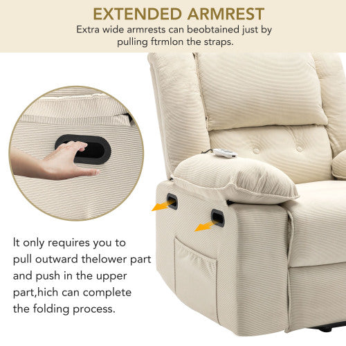 Massage Recliner,Power Lift Chair for Elderly with Adjustable Massage and Heating Function,Recliner Chair with Infinite Position and Side Pocket for Living Room(Old SKU:WF308781AAA) ,Beige