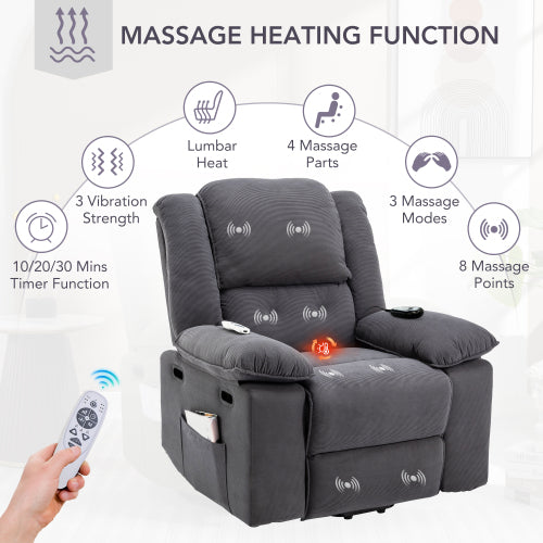 Massage Recliner,Power Lift Chair for Elderly with Adjustable Massage and Heating Function,Recliner Chair with Infinite Position and Side Pocket for Living Room(Old SKU:WF308781AAE) ,Gray