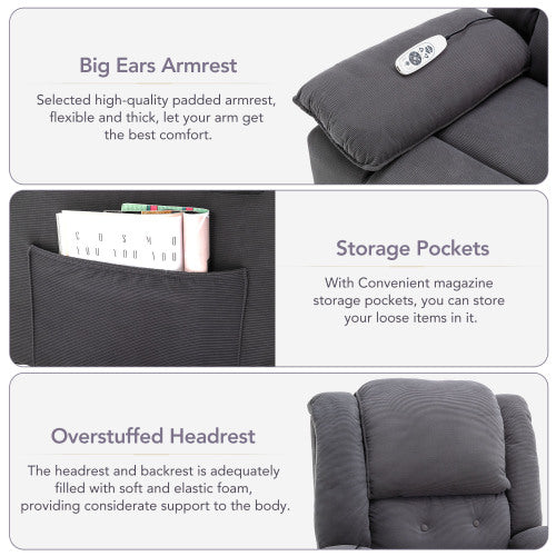 Massage Recliner,Power Lift Chair for Elderly with Adjustable Massage and Heating Function,Recliner Chair with Infinite Position and Side Pocket for Living Room(Old SKU:WF308781AAE) ,Gray