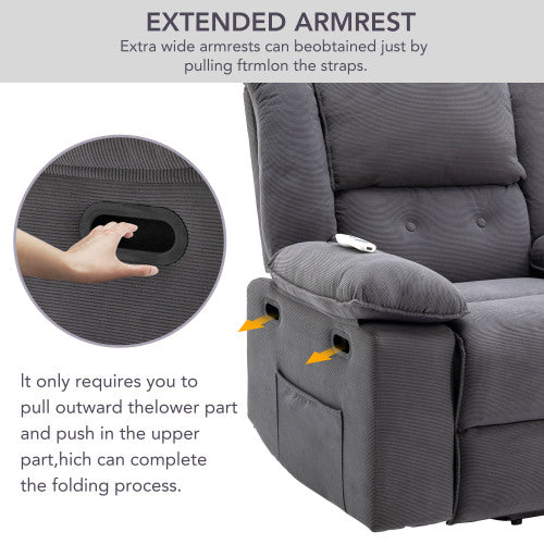 Massage Recliner,Power Lift Chair for Elderly with Adjustable Massage and Heating Function,Recliner Chair with Infinite Position and Side Pocket for Living Room(Old SKU:WF308781AAE) ,Gray