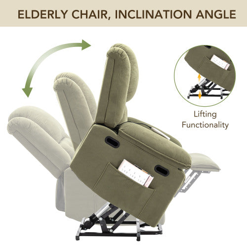 Massage Recliner,Power Lift Chair for Elderly with Adjustable Massage and Heating Function,Recliner Chair with Infinite Position and Side Pocket for Living Room (Old SKU:WF308781AAF),Green