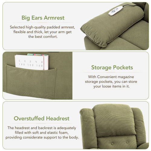 Massage Recliner,Power Lift Chair for Elderly with Adjustable Massage and Heating Function,Recliner Chair with Infinite Position and Side Pocket for Living Room (Old SKU:WF308781AAF),Green