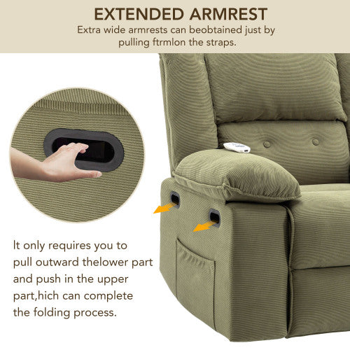 Massage Recliner,Power Lift Chair for Elderly with Adjustable Massage and Heating Function,Recliner Chair with Infinite Position and Side Pocket for Living Room (Old SKU:WF308781AAF),Green