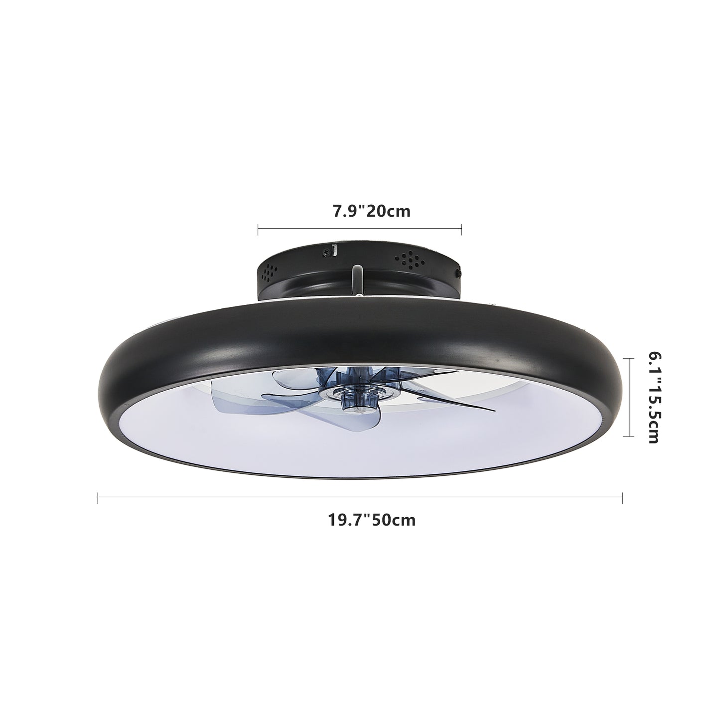 20-inch Black LED Ceiling Fan Light – Dimmable and Adjustable Color Temperature, APP & Remote Control, Modern Smart Ceiling Fan for Living Room, Bedroom, and Dining Room