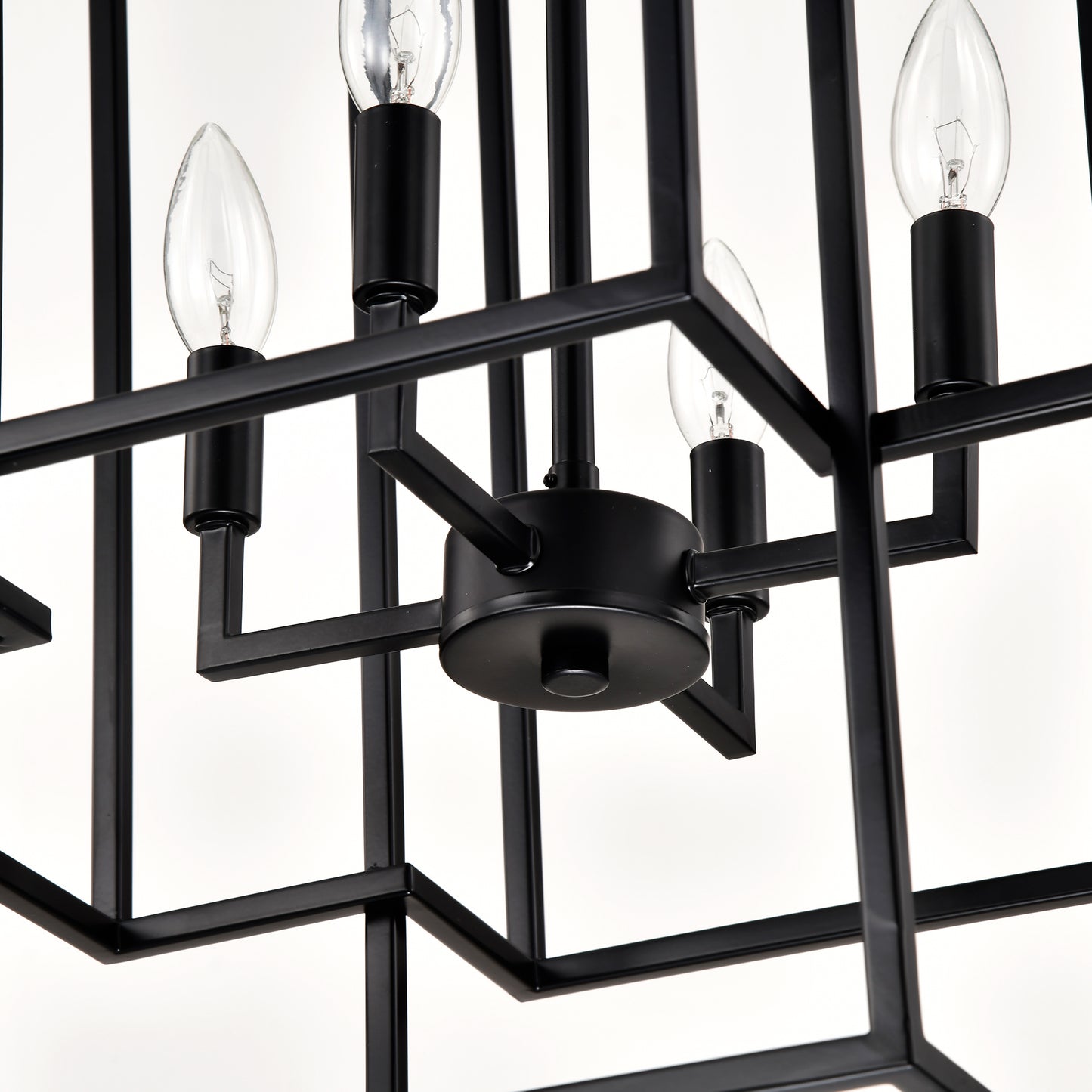 8-Light Metal Lantern Tiered Pendant Hanging Light Fixtures, Industrial Farmhouse Adjustable Height Chandeliers for Dining Room Hallway Foyer Entryway--Matte Black (E12 Bulbs Not Included)