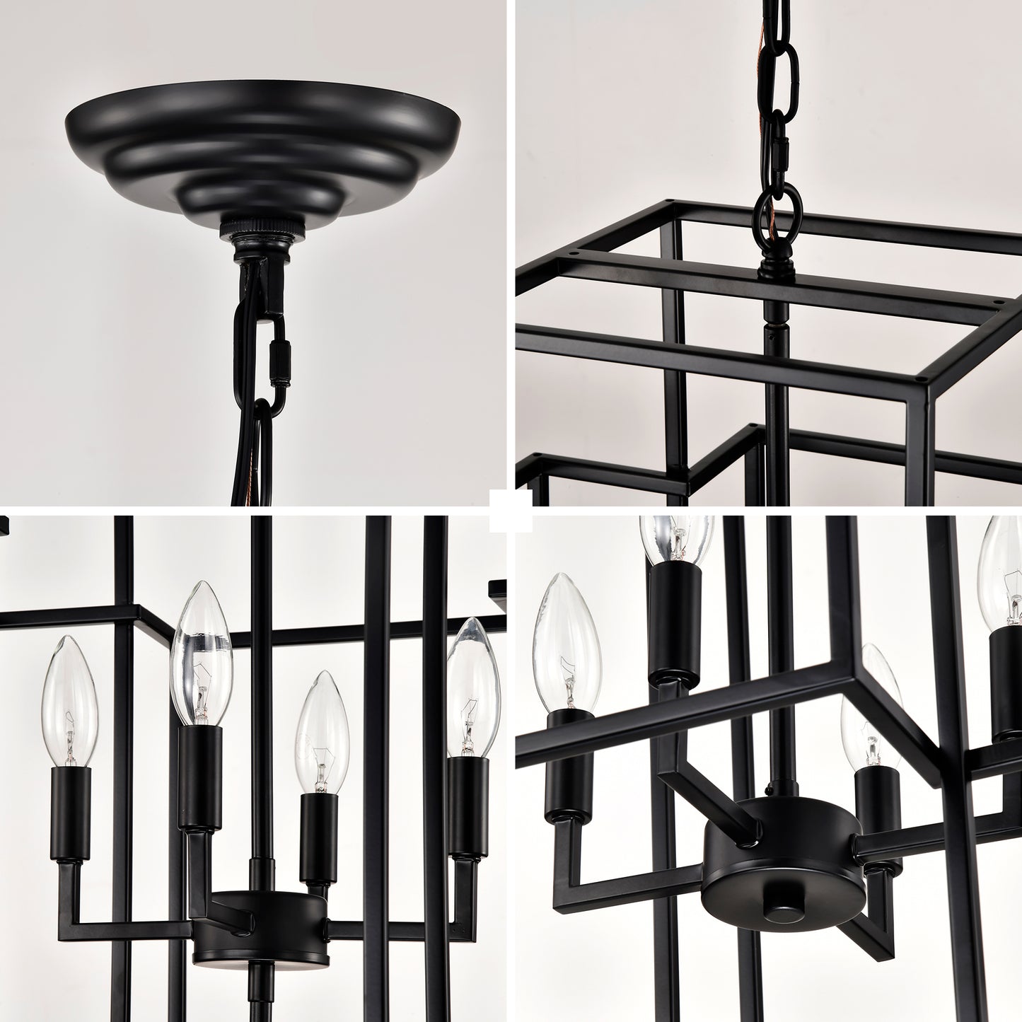 8-Light Metal Lantern Tiered Pendant Hanging Light Fixtures, Industrial Farmhouse Adjustable Height Chandeliers for Dining Room Hallway Foyer Entryway--Matte Black (E12 Bulbs Not Included)