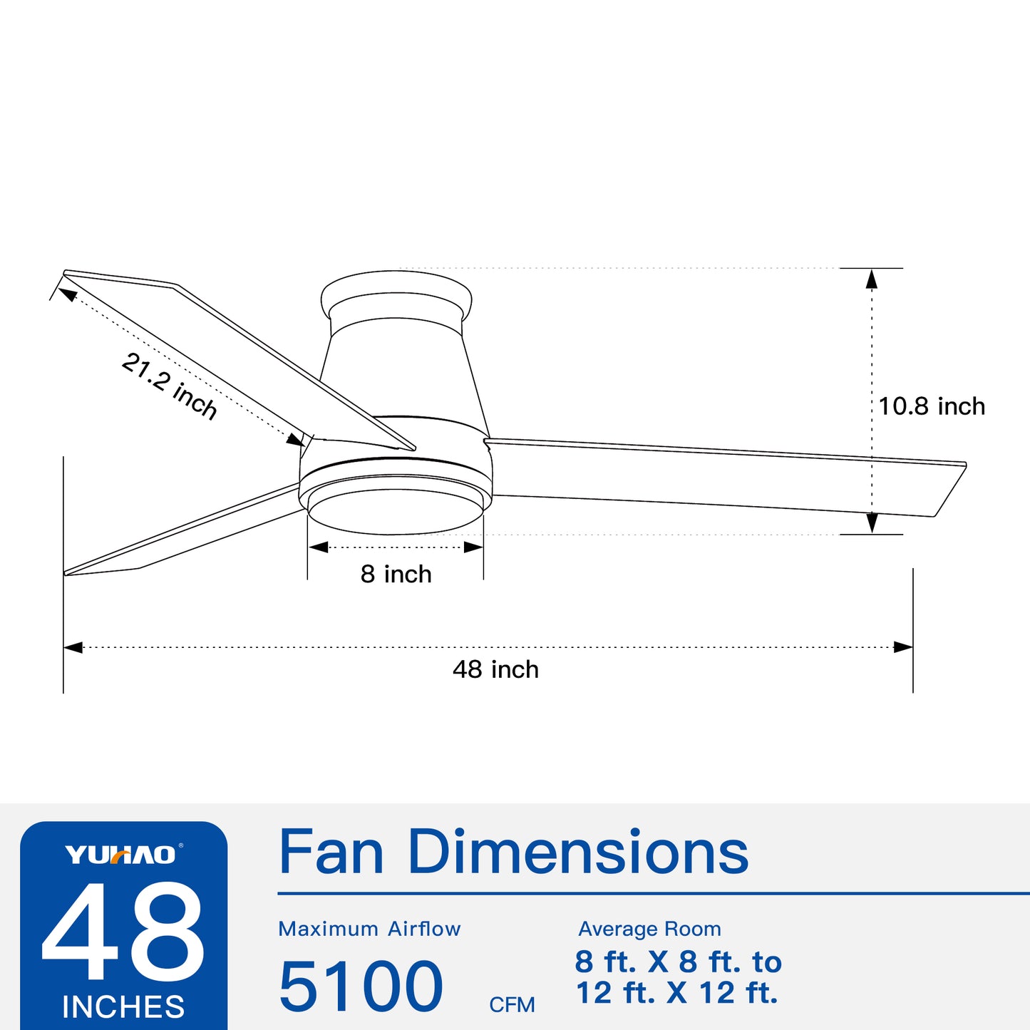 48" Bruched Nickel Lowe Profile Ceiling Fan with Light