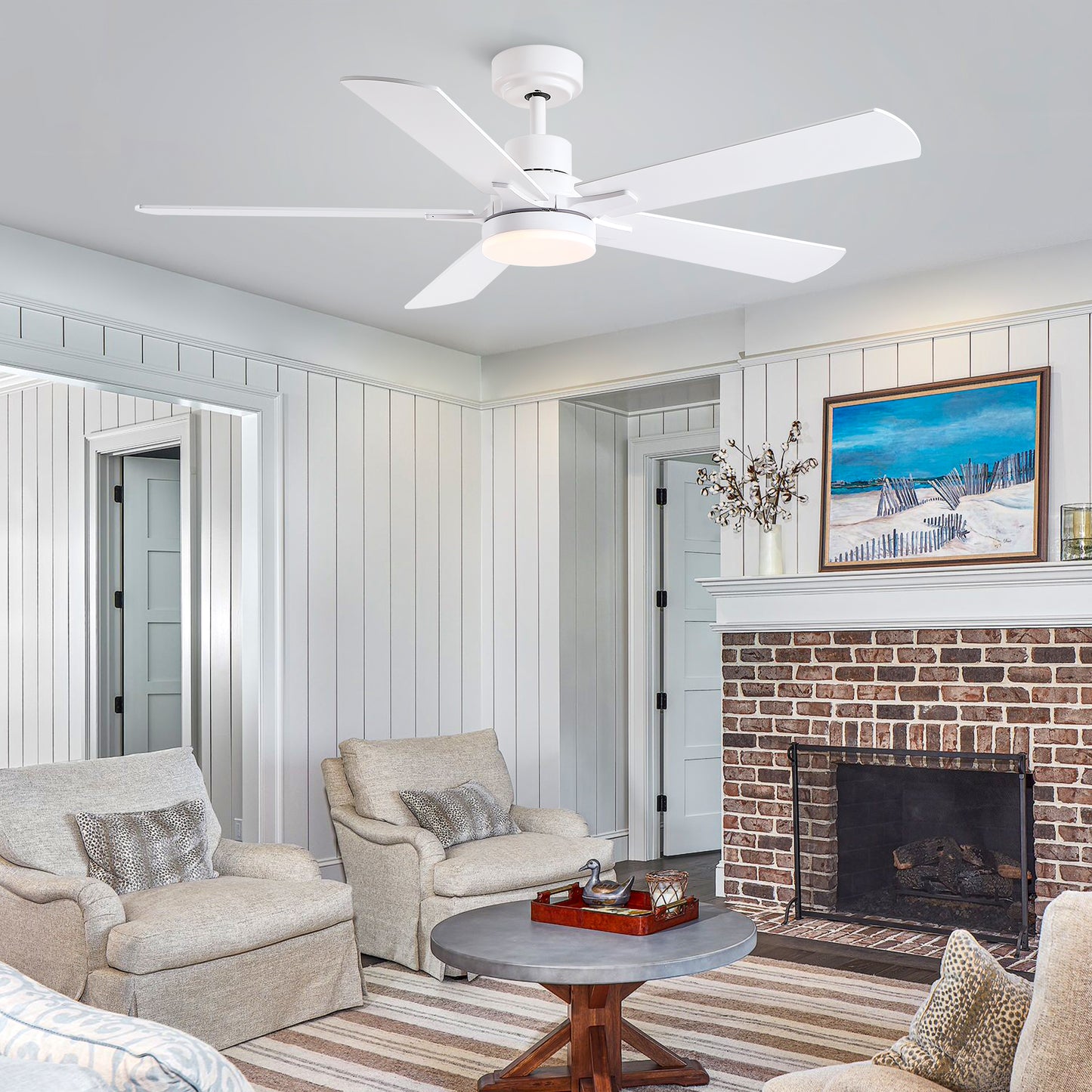 52" White Lowe Profile Ceiling Fan with Light