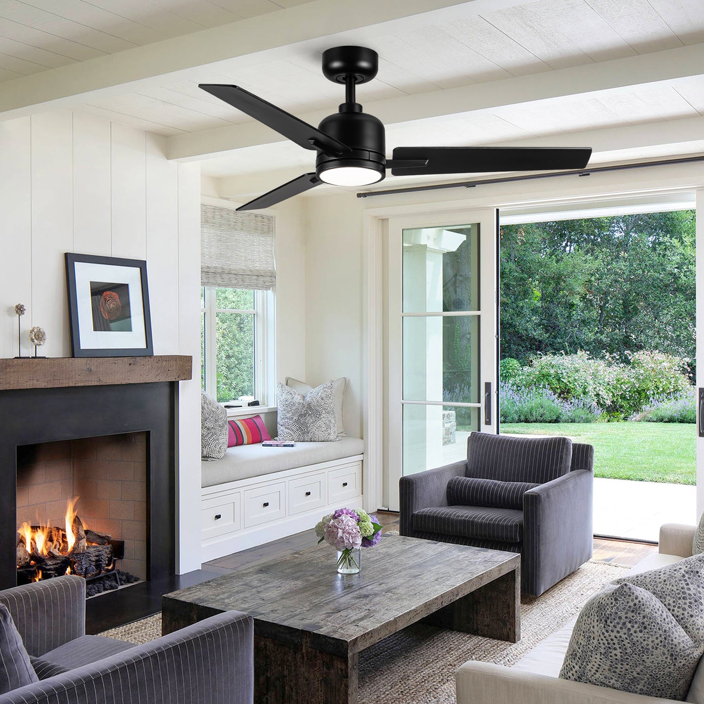 48" Black Lowe Profile Ceiling Fan with Light