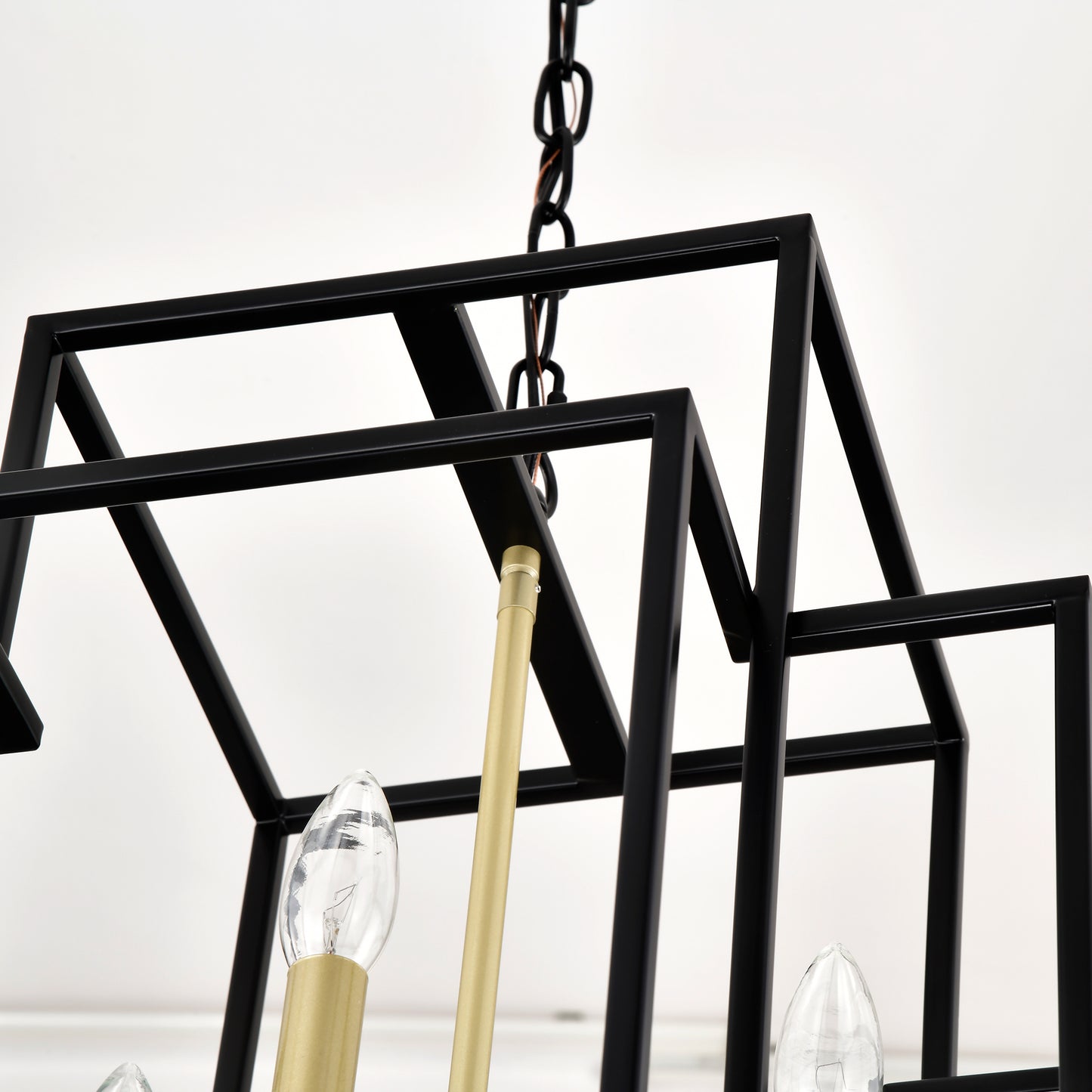 8-Light Metal Lantern Tiered Pendant Hanging Light Fixtures, Industrial Farmhouse Adjustable Height Chandeliers for Dining Room Hallway Foyer Entryway--Matte Black & Gold(E12 Bulbs Not Included)