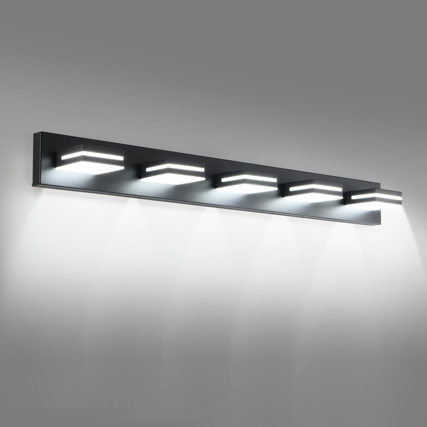 Modern Black LED Vanity Light, 5-Lights Wall Sconce for Bathroom and Mirror, Sleek Minimalist Design, Energy-Efficient, Easy to Install