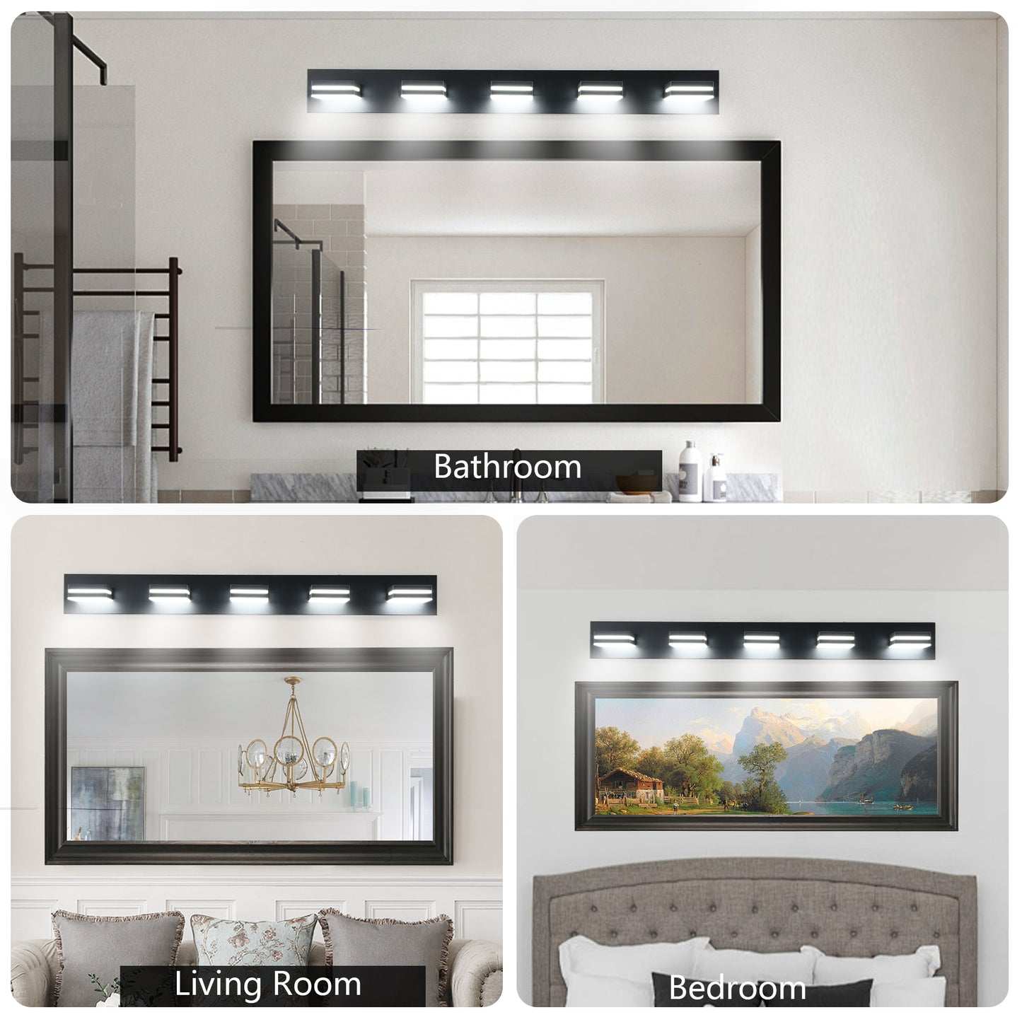 Modern Black LED Vanity Light, 5-Lights Wall Sconce for Bathroom and Mirror, Sleek Minimalist Design, Energy-Efficient, Easy to Install