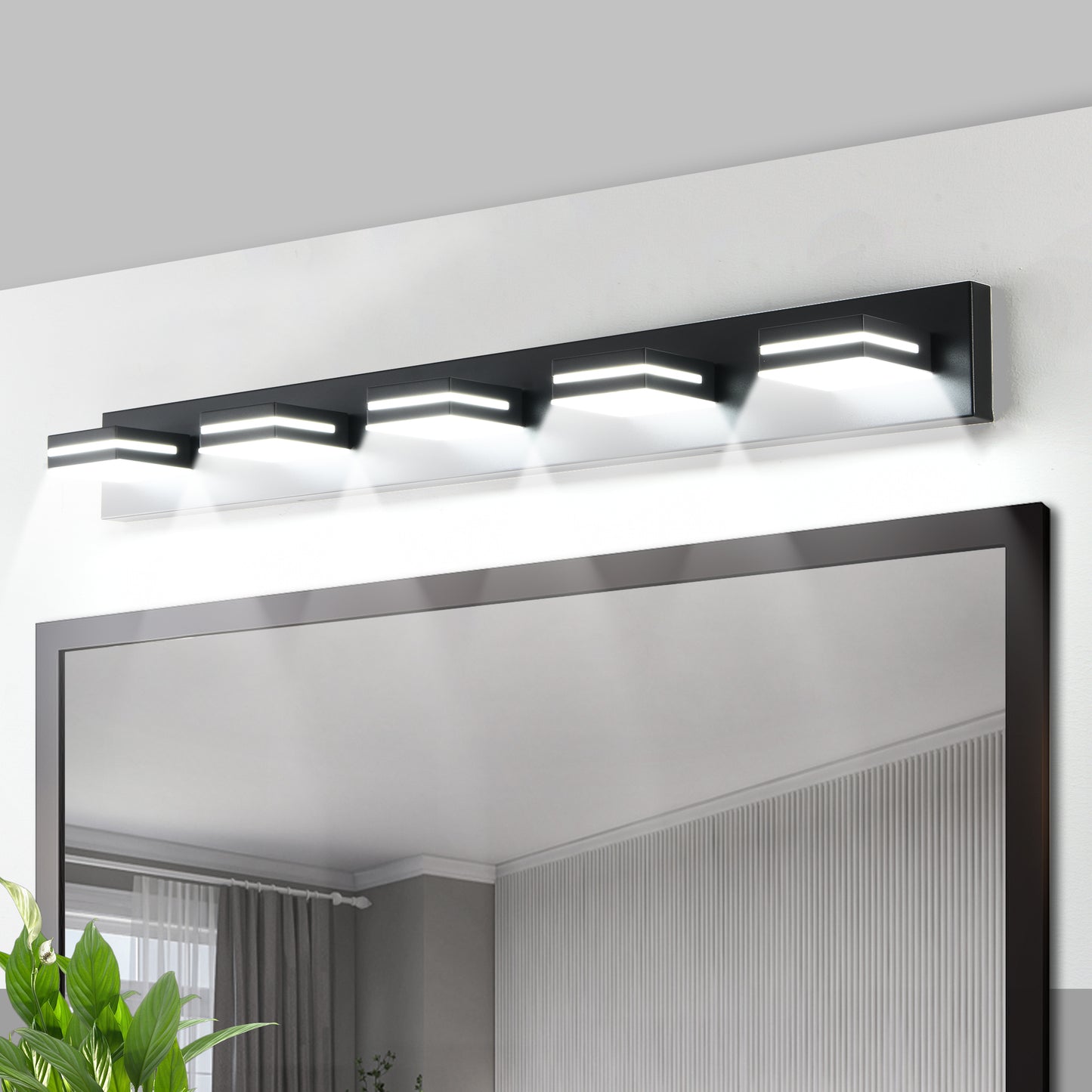 Modern Black LED Vanity Light, 5-Lights Wall Sconce for Bathroom and Mirror, Sleek Minimalist Design, Energy-Efficient, Easy to Install