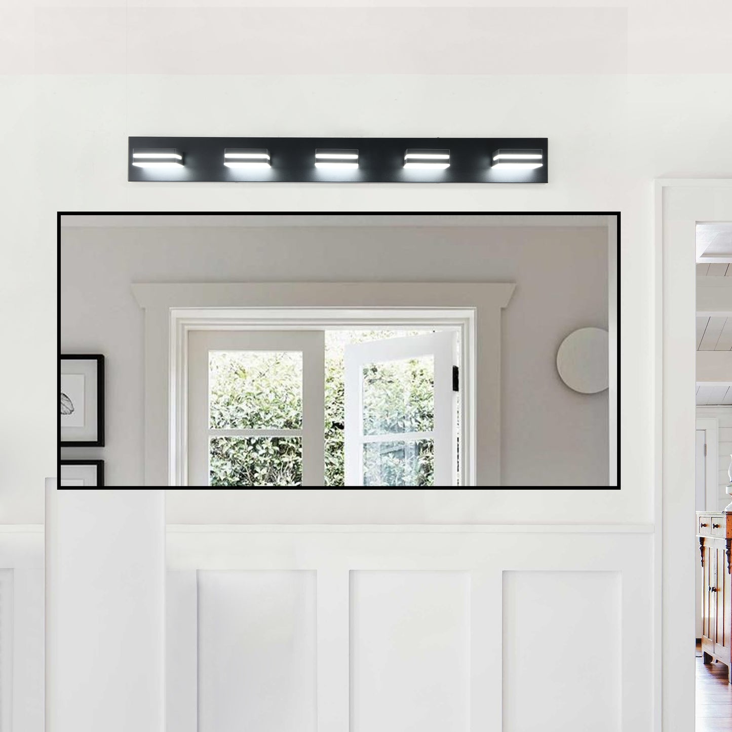 Modern Black LED Vanity Light, 5-Lights Wall Sconce for Bathroom and Mirror, Sleek Minimalist Design, Energy-Efficient, Easy to Install