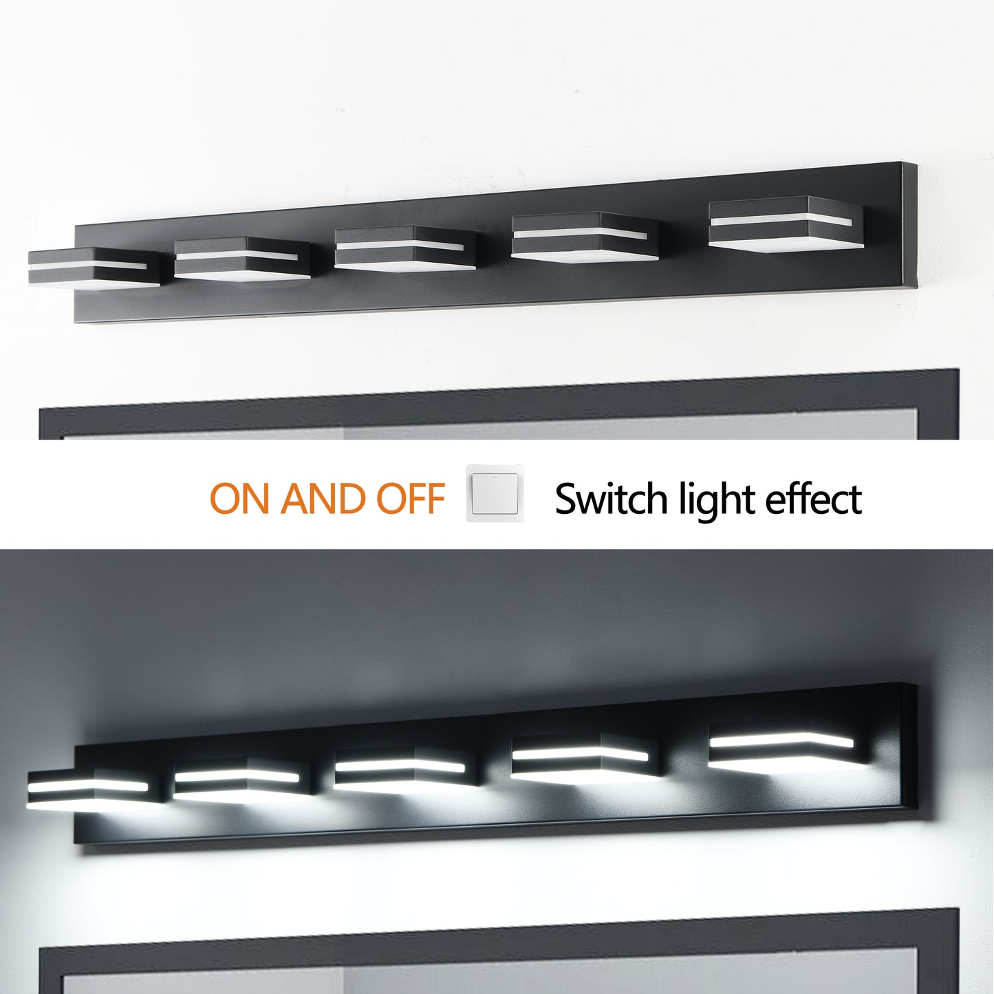 Modern Black LED Vanity Light, 5-Lights Wall Sconce for Bathroom and Mirror, Sleek Minimalist Design, Energy-Efficient, Easy to Install