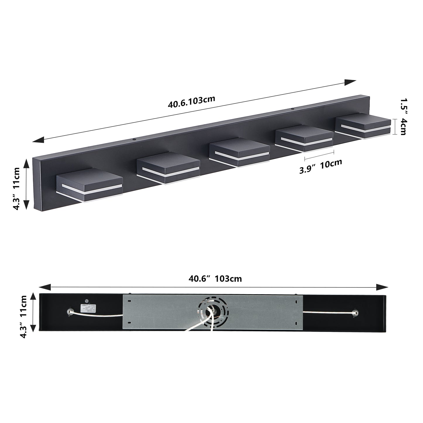 Modern Black LED Vanity Light, 5-Lights Wall Sconce for Bathroom and Mirror, Sleek Minimalist Design, Energy-Efficient, Easy to Install