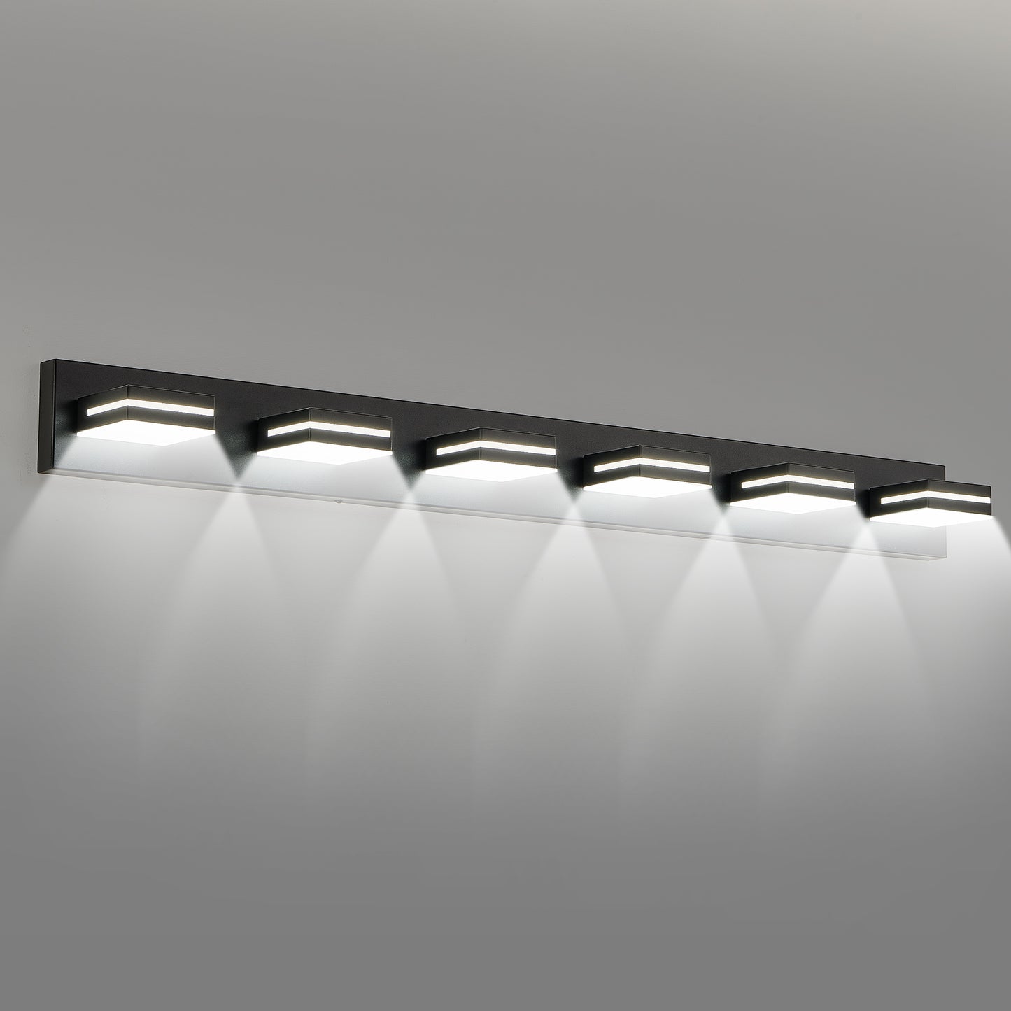Modern Black LED Vanity Light, 6-Lights Wall Sconce for Bathroom and Mirror, Sleek Minimalist Design, Energy-Efficient, Easy to Install