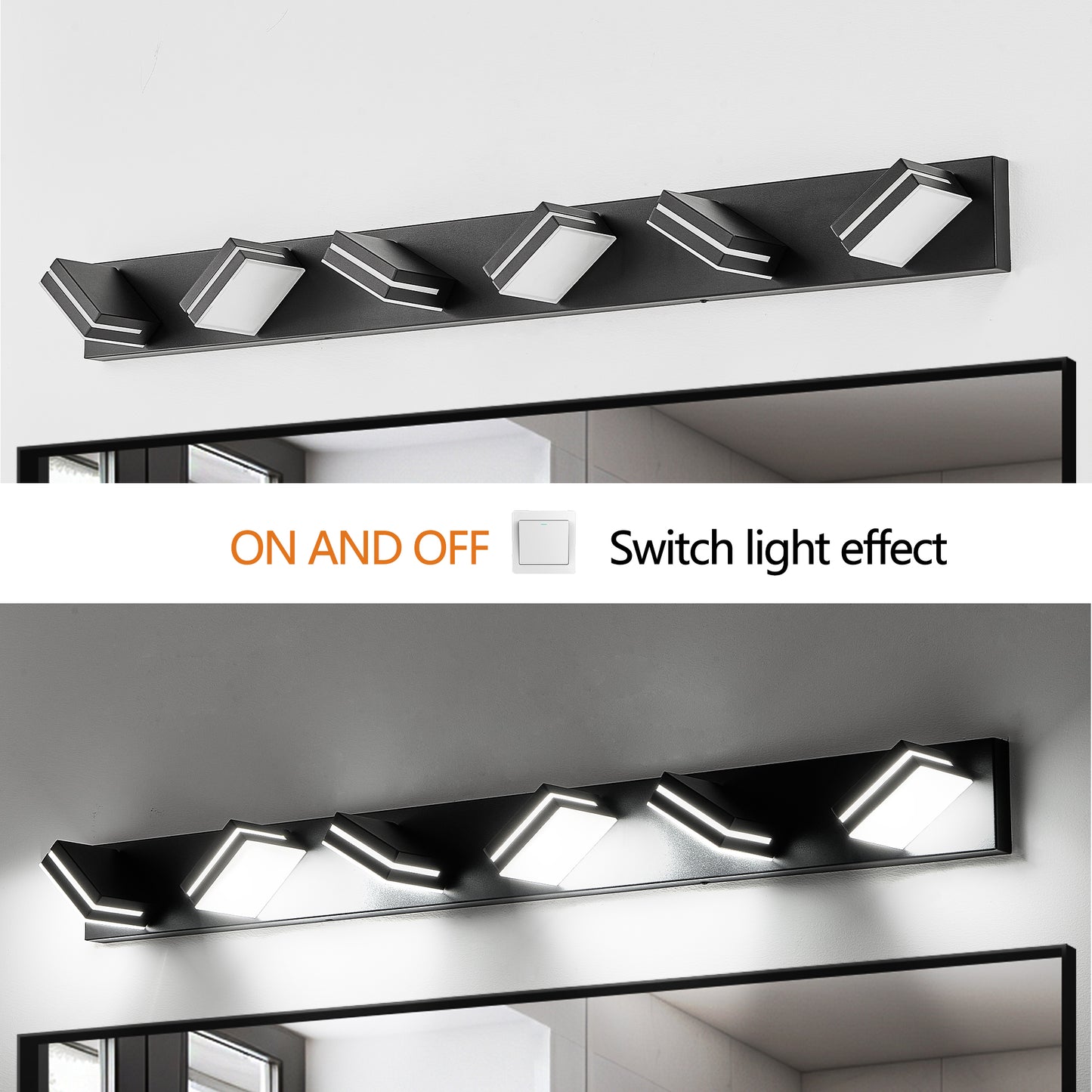 Modern Black LED Vanity Light, 6-Lights Wall Sconce for Bathroom and Mirror, Sleek Minimalist Design, Energy-Efficient, Easy to Install
