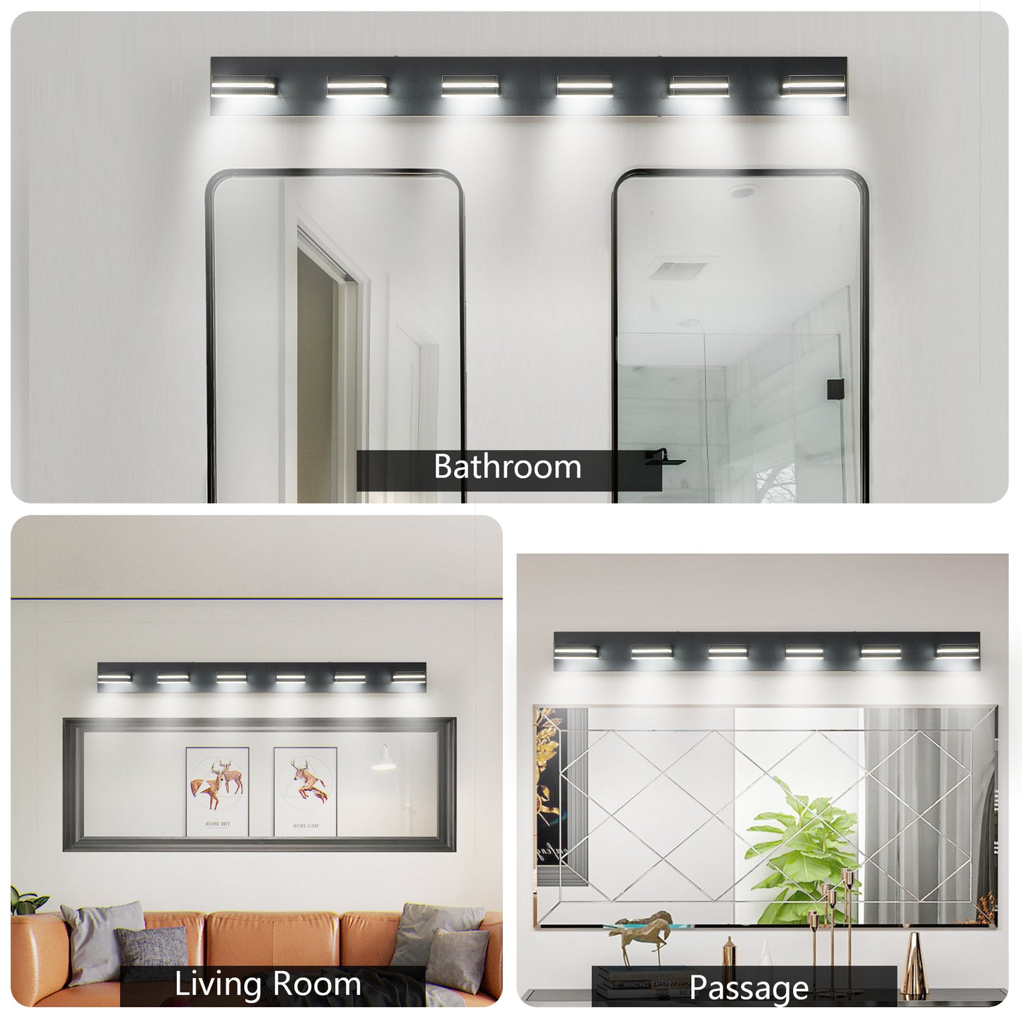 Modern Black LED Vanity Light, 6-Lights Wall Sconce for Bathroom and Mirror, Sleek Minimalist Design, Energy-Efficient, Easy to Install